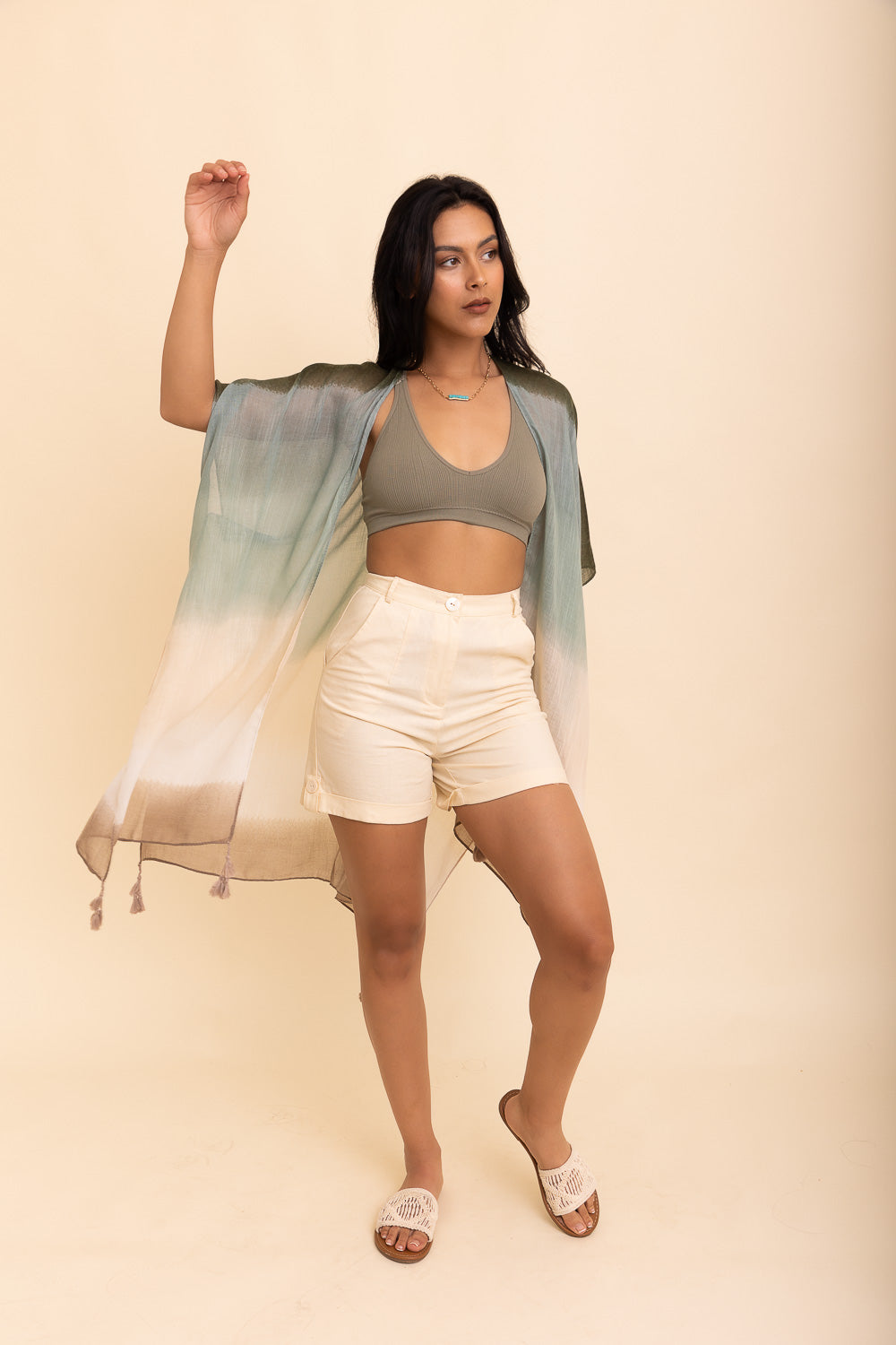 A stylish Summer Multi Gradient Kimono featuring softly-blended colors, perfect for summer outfits.