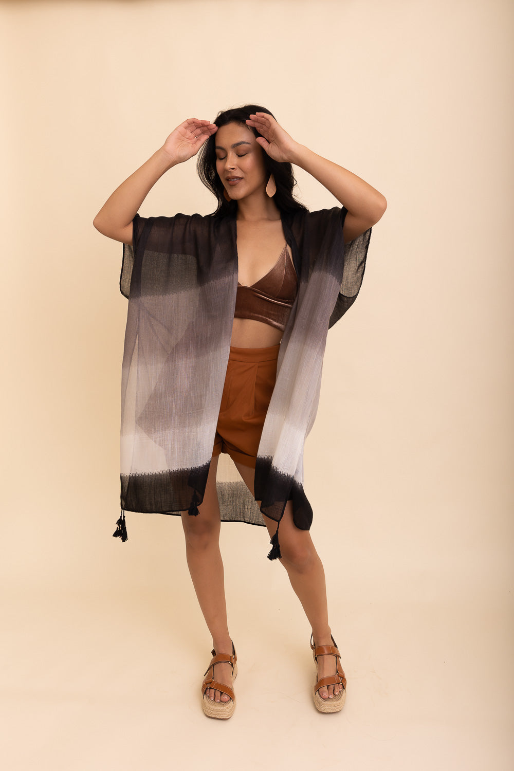 A stylish Summer Multi Gradient Kimono featuring softly-blended colors, perfect for summer outfits.