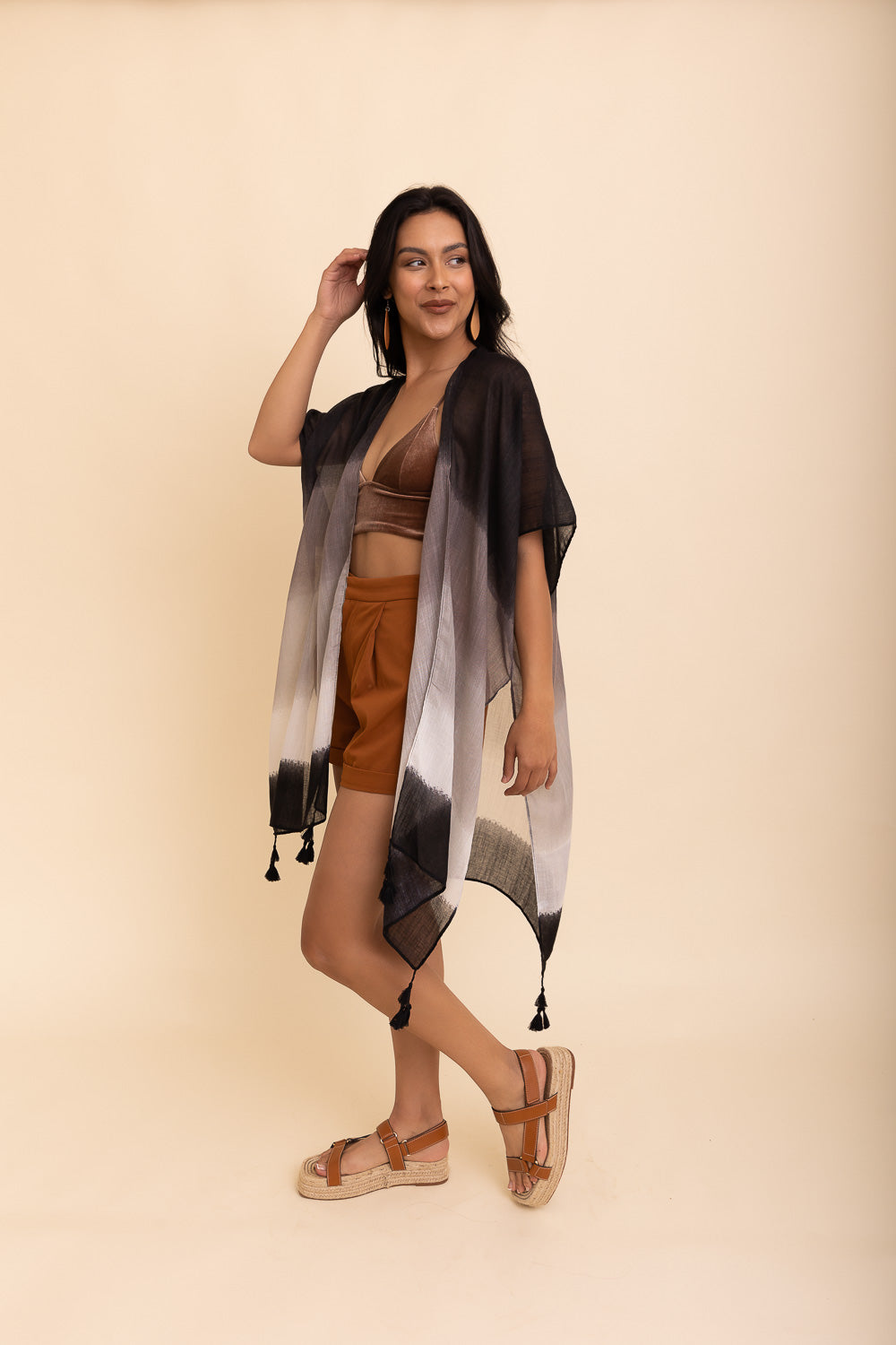 A stylish Summer Multi Gradient Kimono featuring softly-blended colors, perfect for summer outfits.