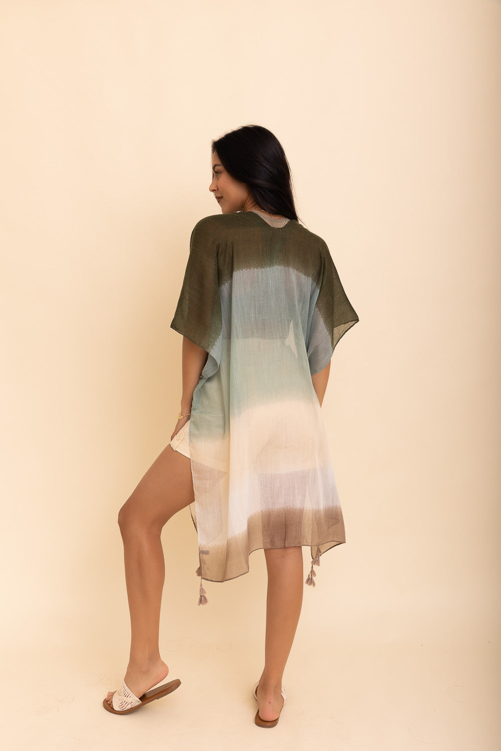 A stylish Summer Multi Gradient Kimono featuring softly-blended colors, perfect for summer outfits.