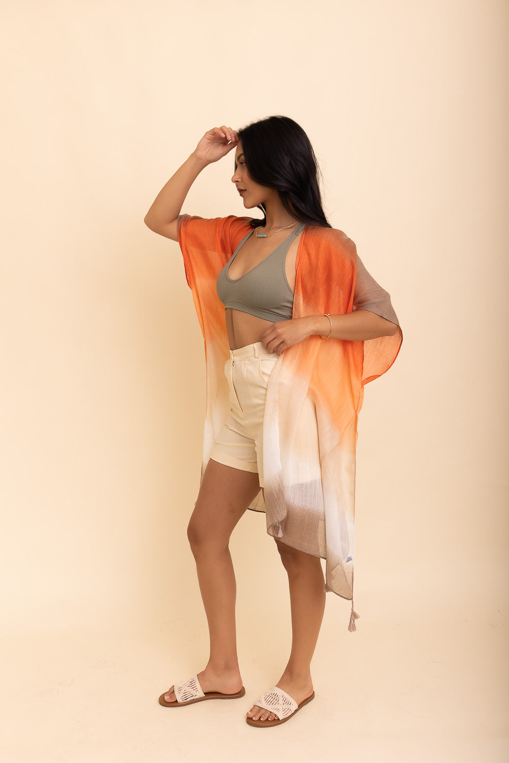 A stylish Summer Multi Gradient Kimono featuring softly-blended colors, perfect for summer outfits.