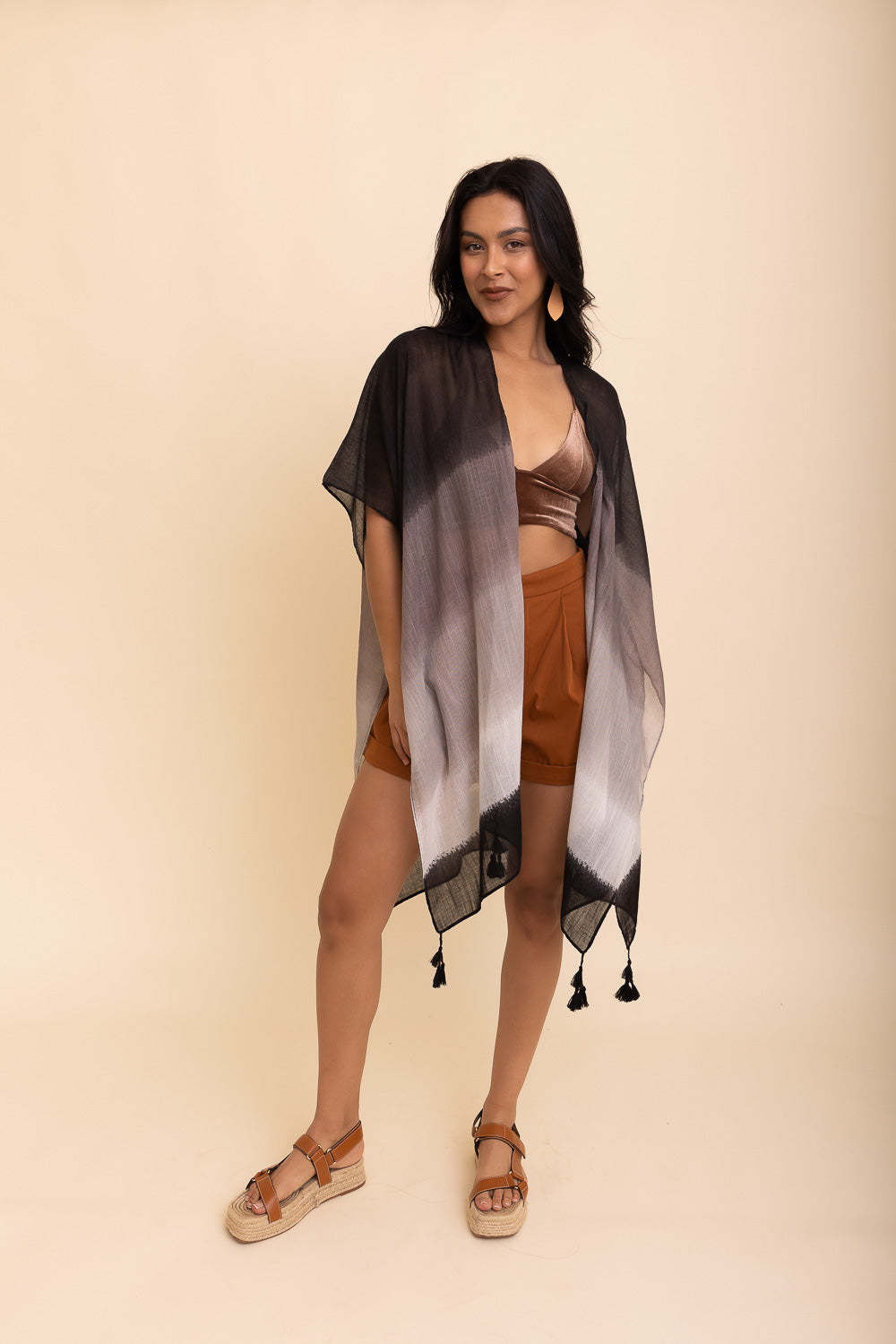 A stylish Summer Multi Gradient Kimono featuring softly-blended colors, perfect for summer outfits.