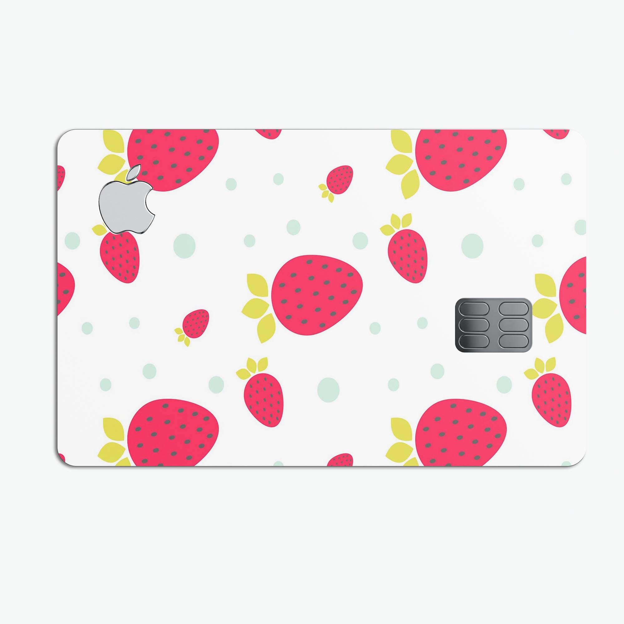 Summer Strawberries Premium Protective Decal Skin-Kit for Apple Card, showcasing vibrant strawberry design on a sleek vinyl surface.