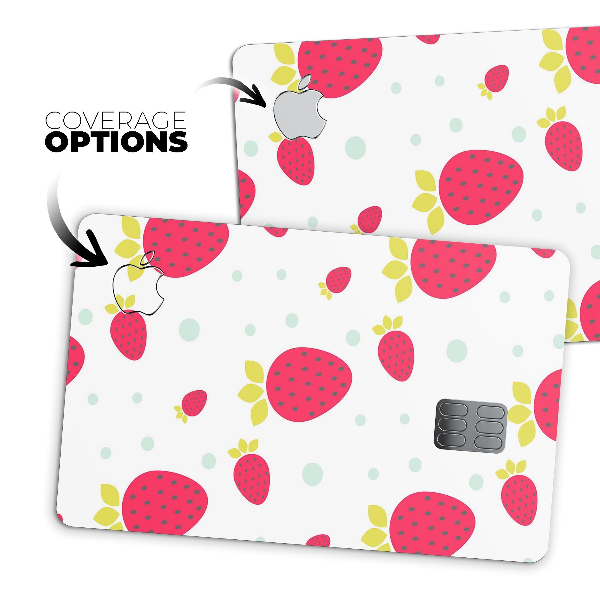 Summer Strawberries Premium Protective Decal Skin-Kit for Apple Card, showcasing vibrant strawberry design on a sleek vinyl surface.