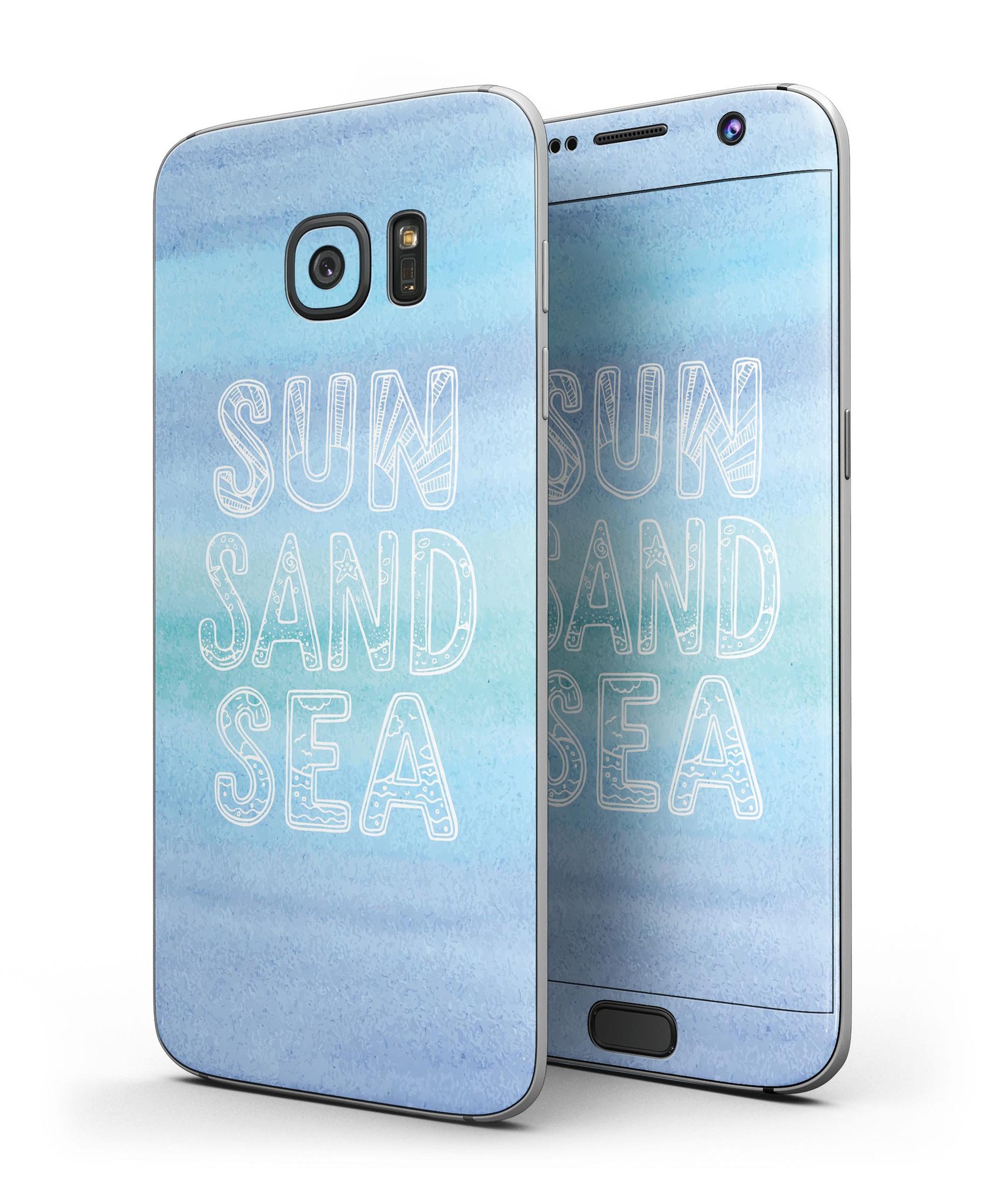 Full Body Skin-Kit for Samsung Galaxy S7/S7 Edge in Sun Sand Sea design, showcasing premium vinyl material and stylish finish.