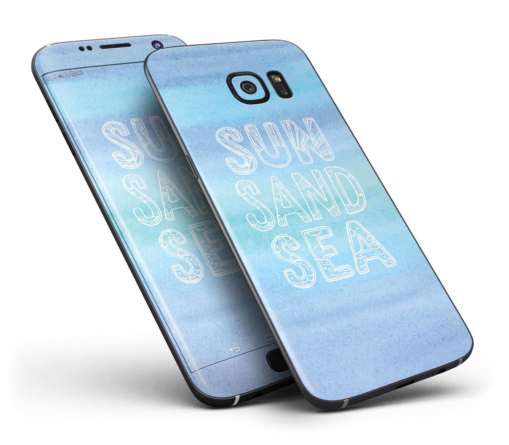 Full Body Skin-Kit for Samsung Galaxy S7/S7 Edge in Sun Sand Sea design, showcasing premium vinyl material and stylish finish.