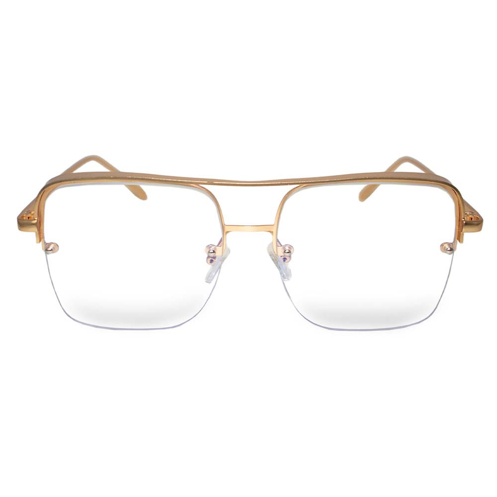 A pair of Sunday Blue Light Blocking Glasses featuring an oversized double bridge aviator design with a lightweight metal frame.