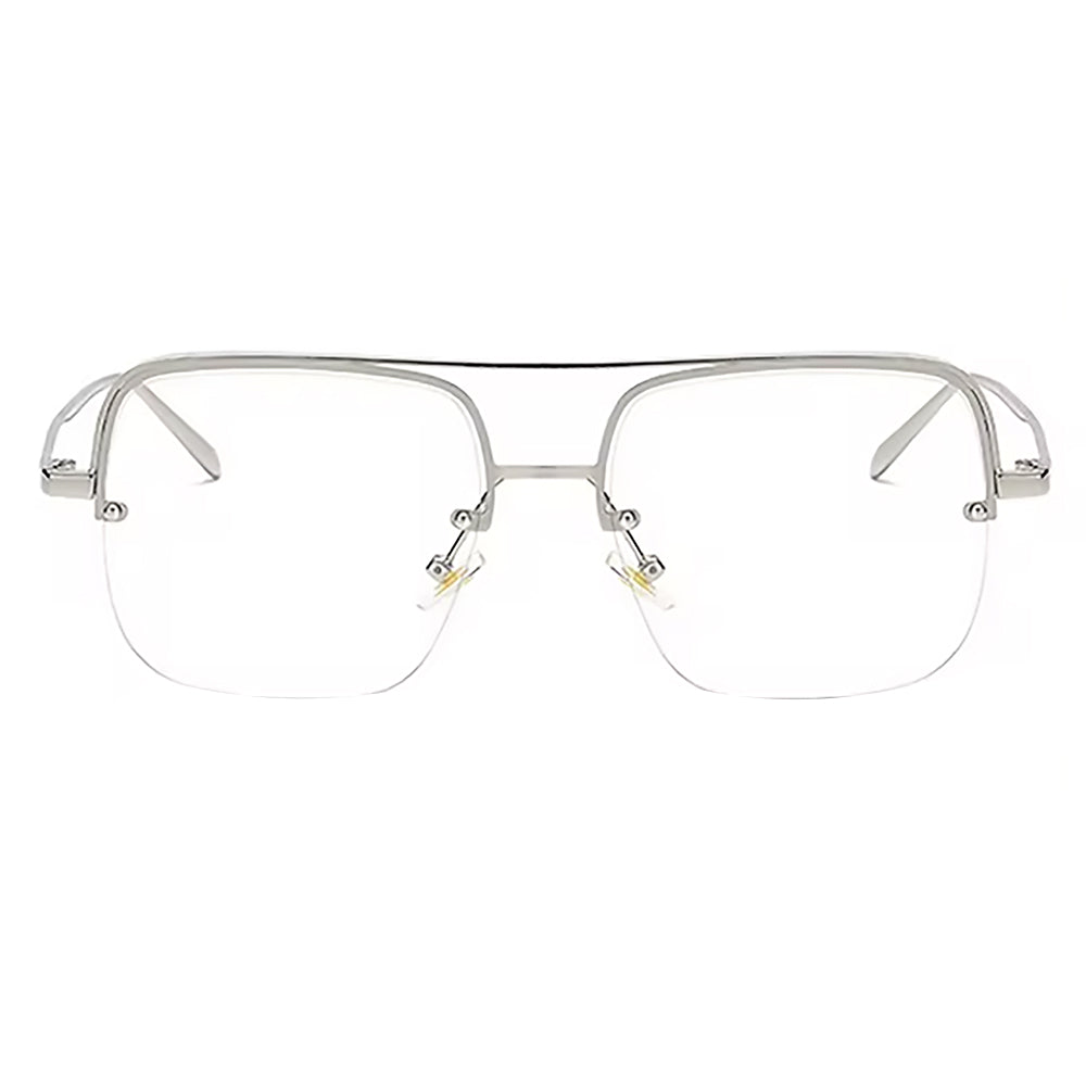 A pair of Sunday Blue Light Blocking Glasses featuring an oversized double bridge aviator design with a lightweight metal frame.