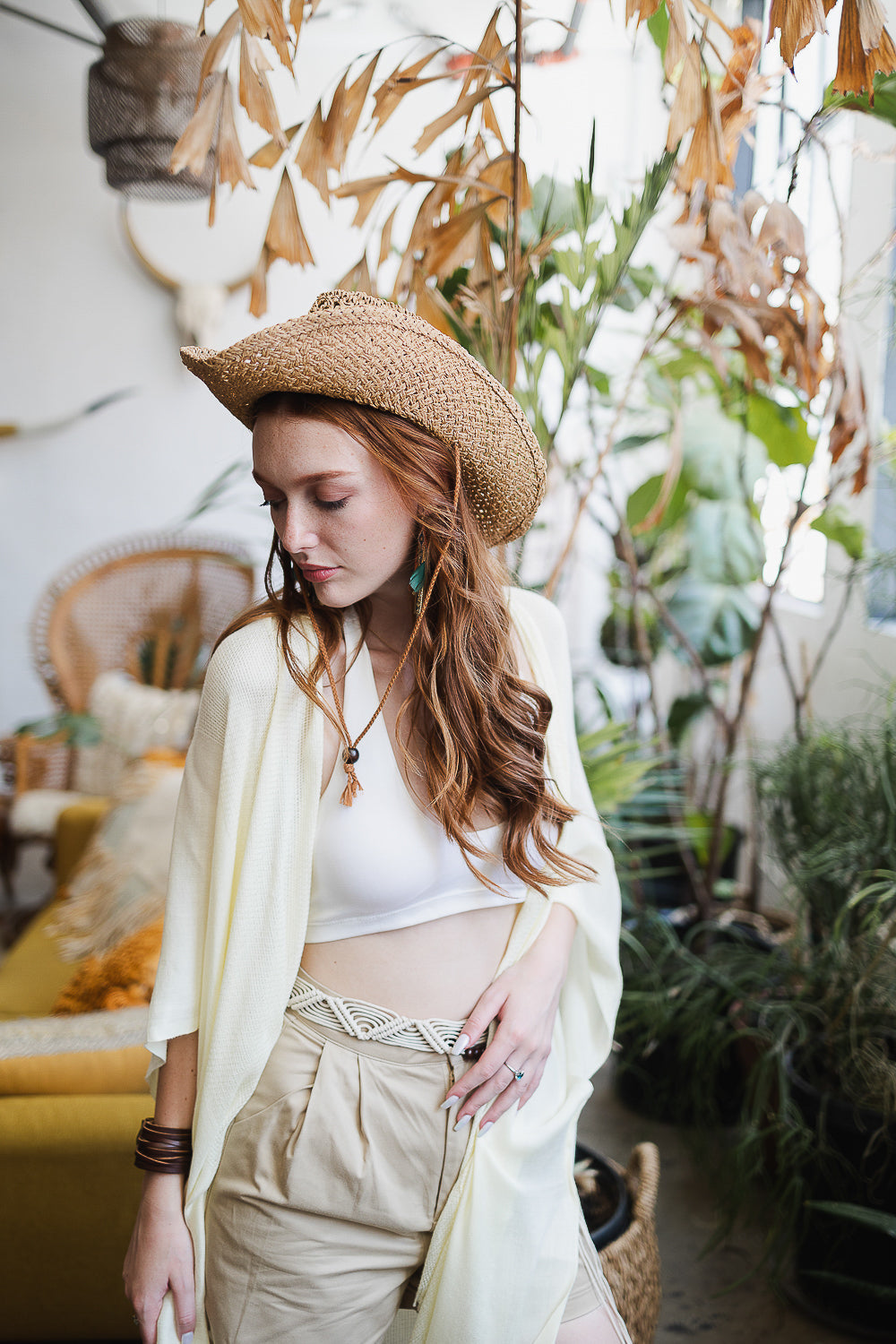 A vibrant Sun-kissed Breeze Frayed Trim Kimono with playful frayed edges, perfect for summer styling.