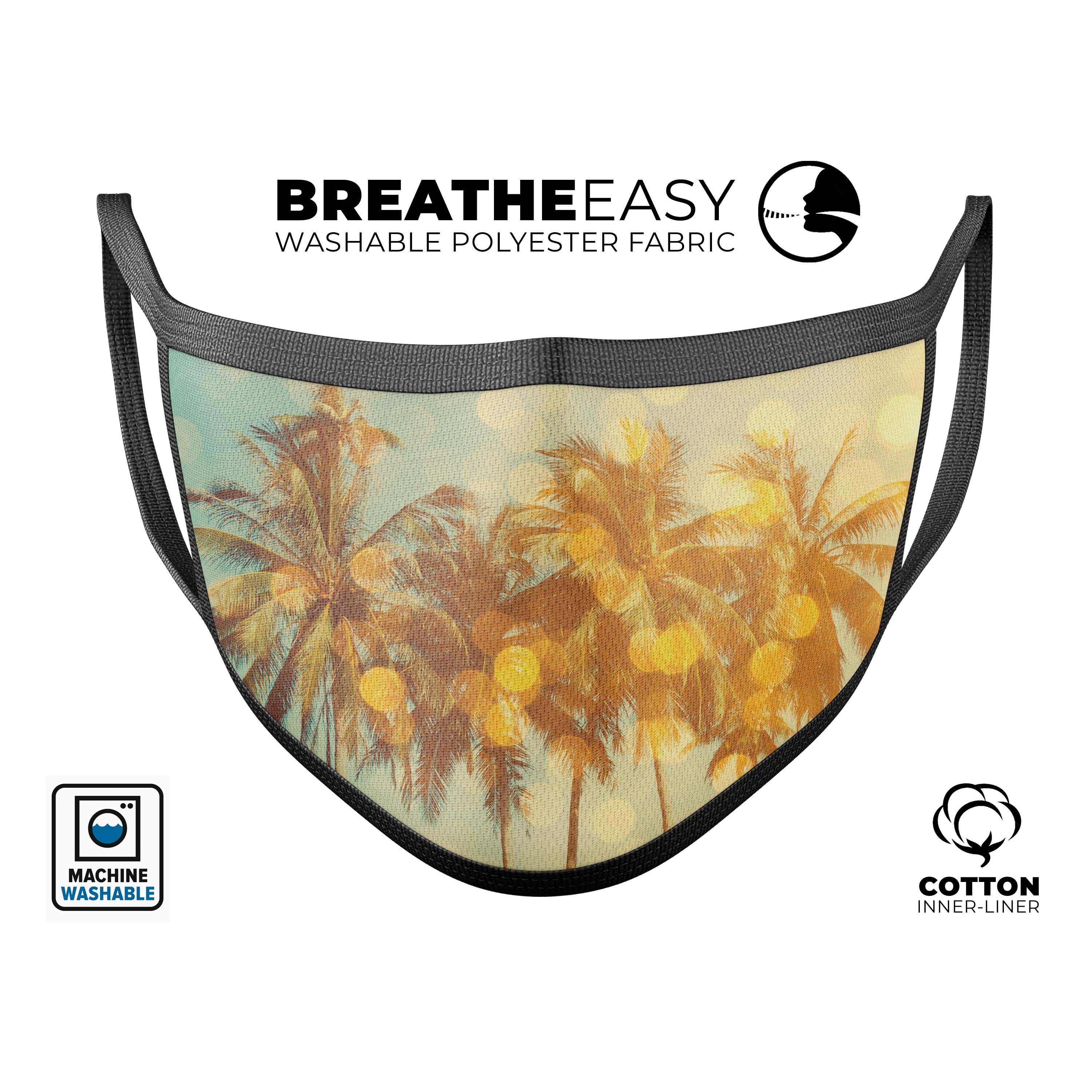 Sun-Kissed Day V2 unisex mouth cover made of cotton, featuring vibrant dye-sublimated design, adjustable ear loops for a perfect fit.