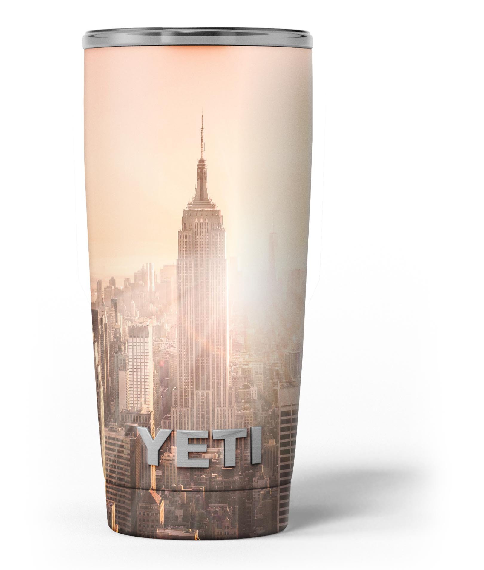 Sunny Blur Empire State skin decal vinyl wrap kit for Yeti Coolers, showcasing vibrant colors and a sleek design.