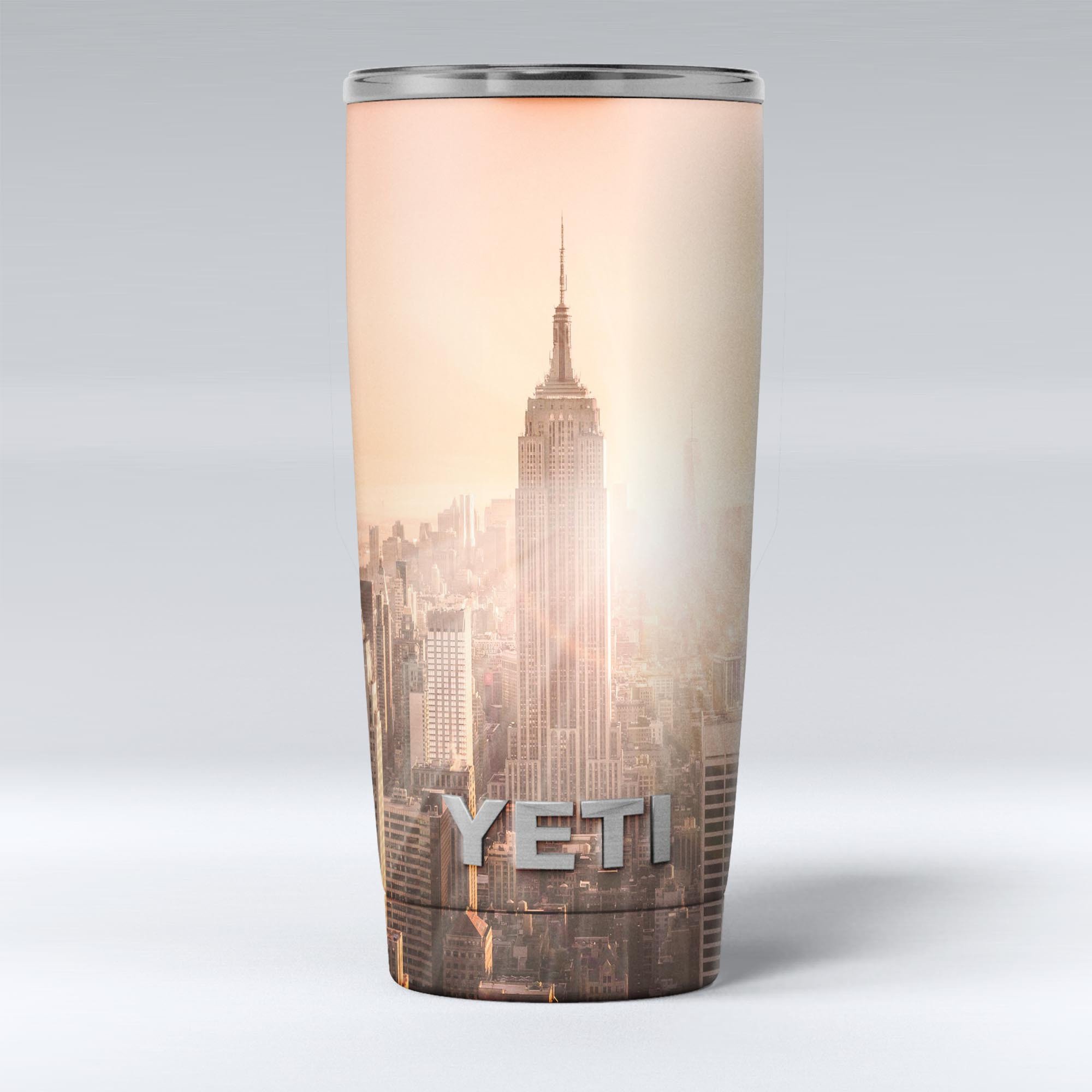 Sunny Blur Empire State skin decal vinyl wrap kit for Yeti Coolers, showcasing vibrant colors and a sleek design.