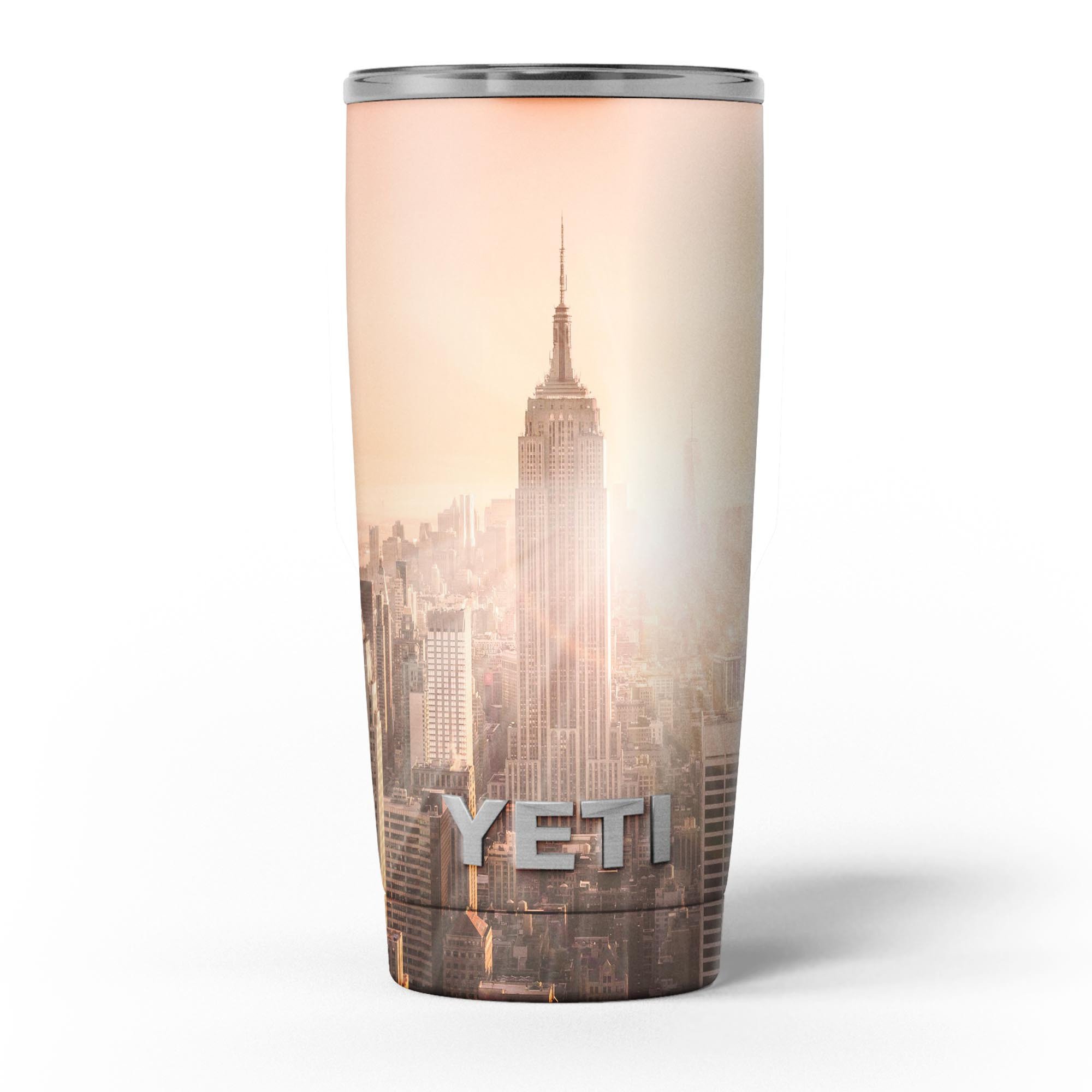 Sunny Blur Empire State skin decal vinyl wrap kit for Yeti Coolers, showcasing vibrant colors and a sleek design.