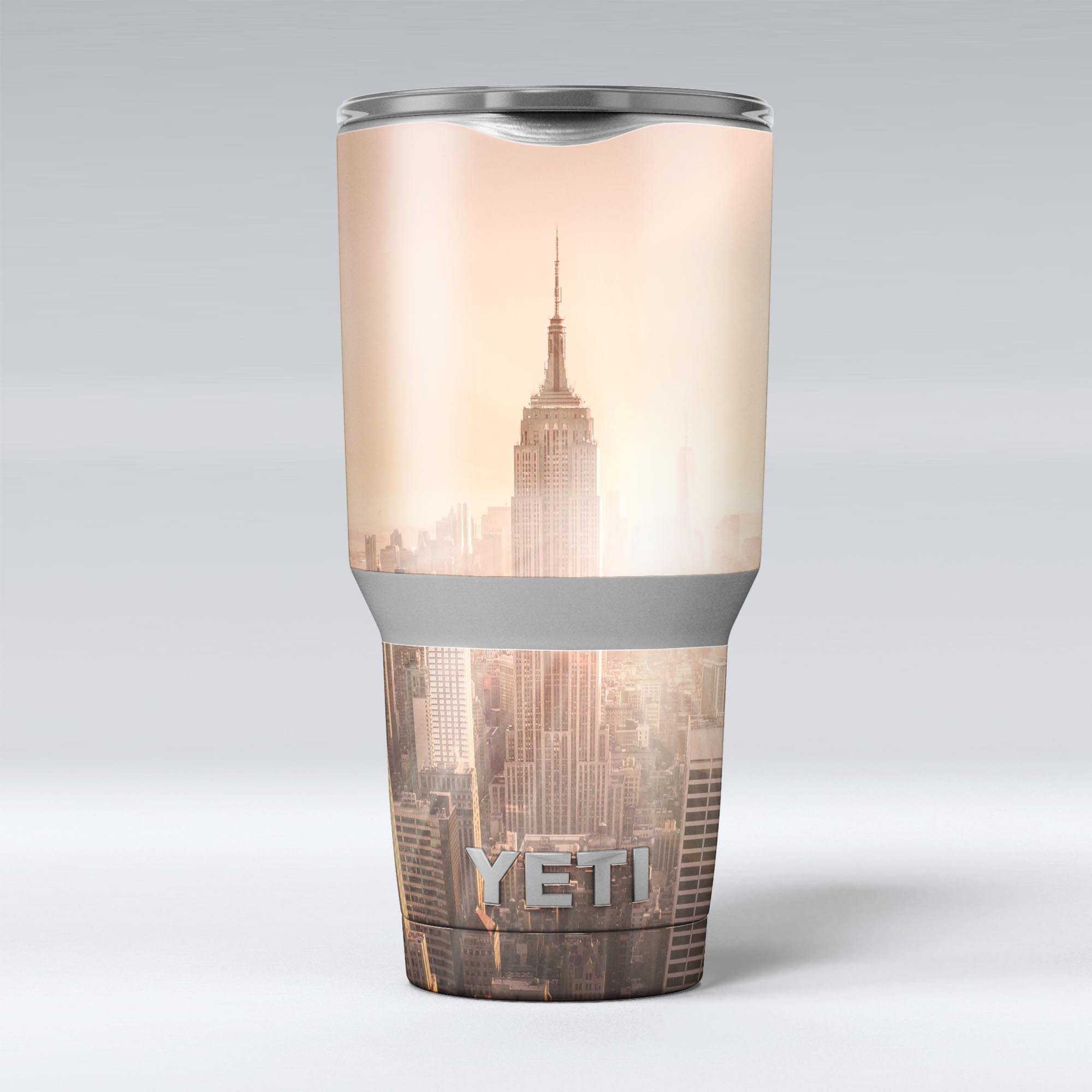 Sunny Blur Empire State skin decal vinyl wrap kit for Yeti Coolers, showcasing vibrant colors and a sleek design.