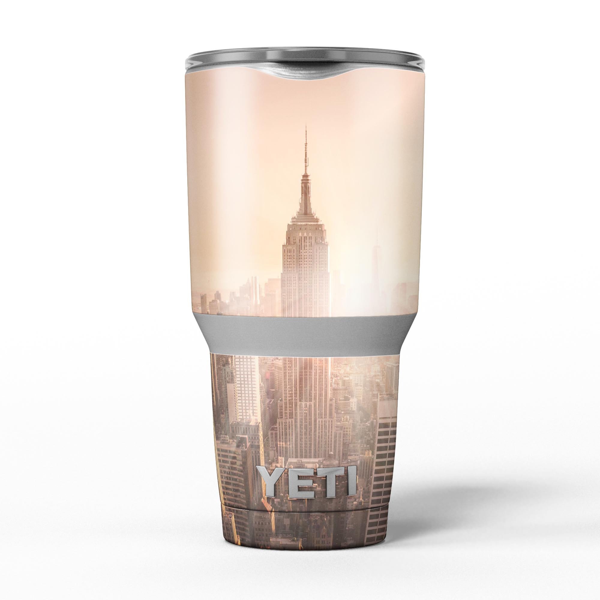 Sunny Blur Empire State skin decal vinyl wrap kit for Yeti Coolers, showcasing vibrant colors and a sleek design.