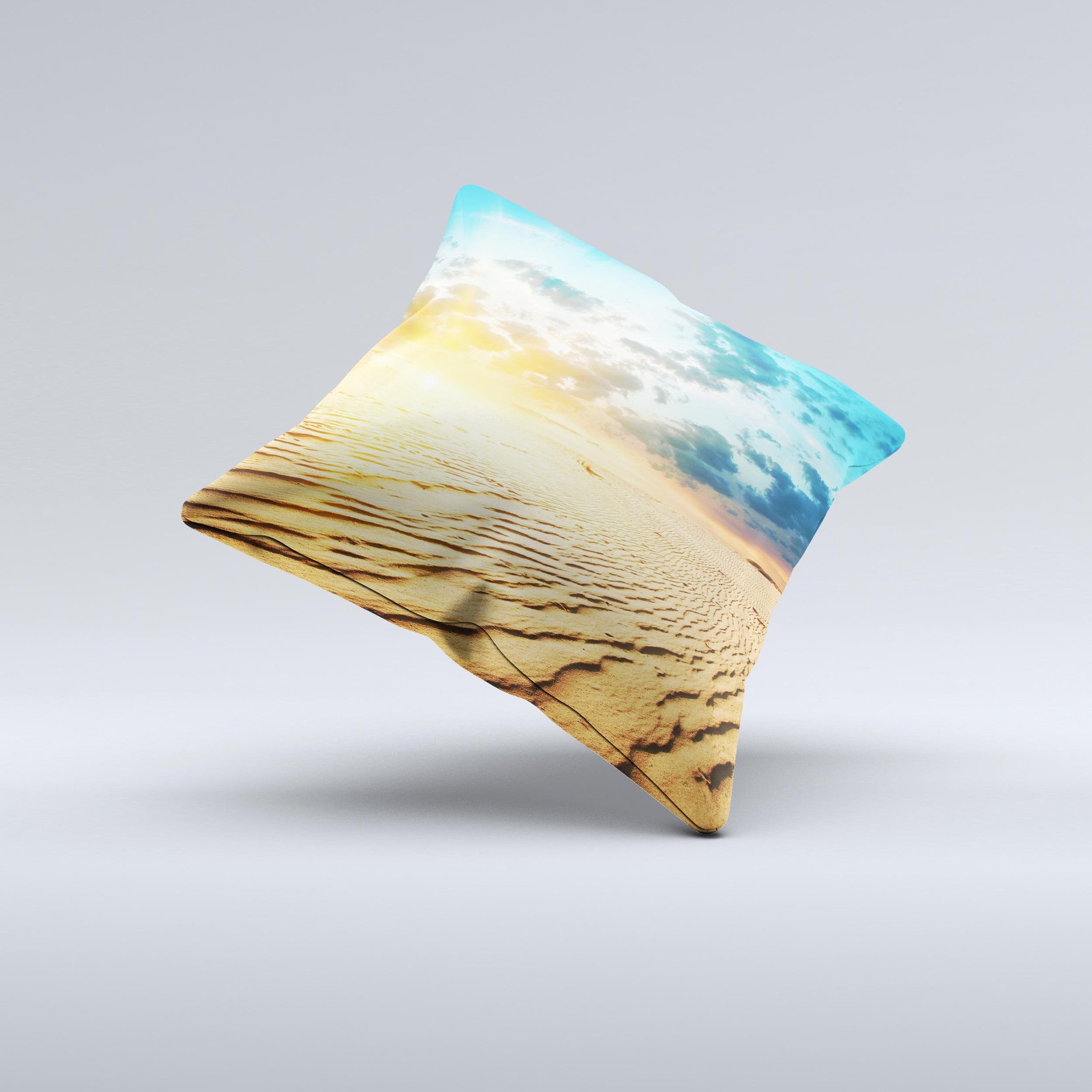 Sunny Day Desert ink-Fuzed Decorative Throw Pillow featuring a vibrant desert design, handcrafted with high-quality materials in Virginia.