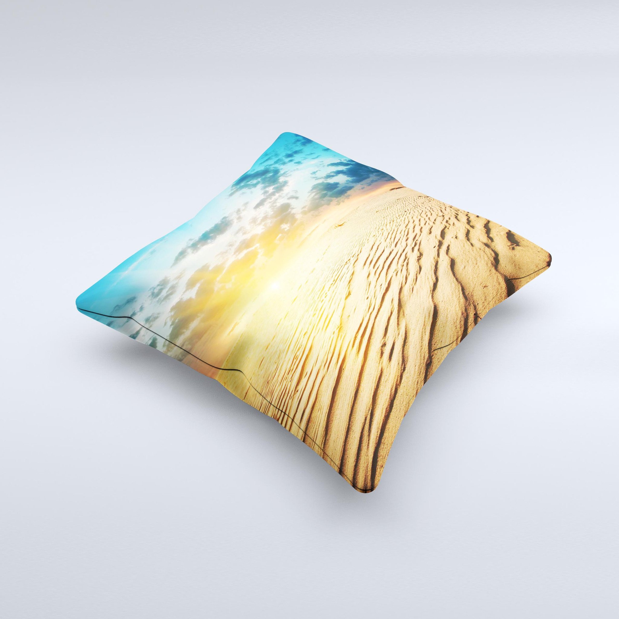 Sunny Day Desert ink-Fuzed Decorative Throw Pillow featuring a vibrant desert design, handcrafted with high-quality materials in Virginia.