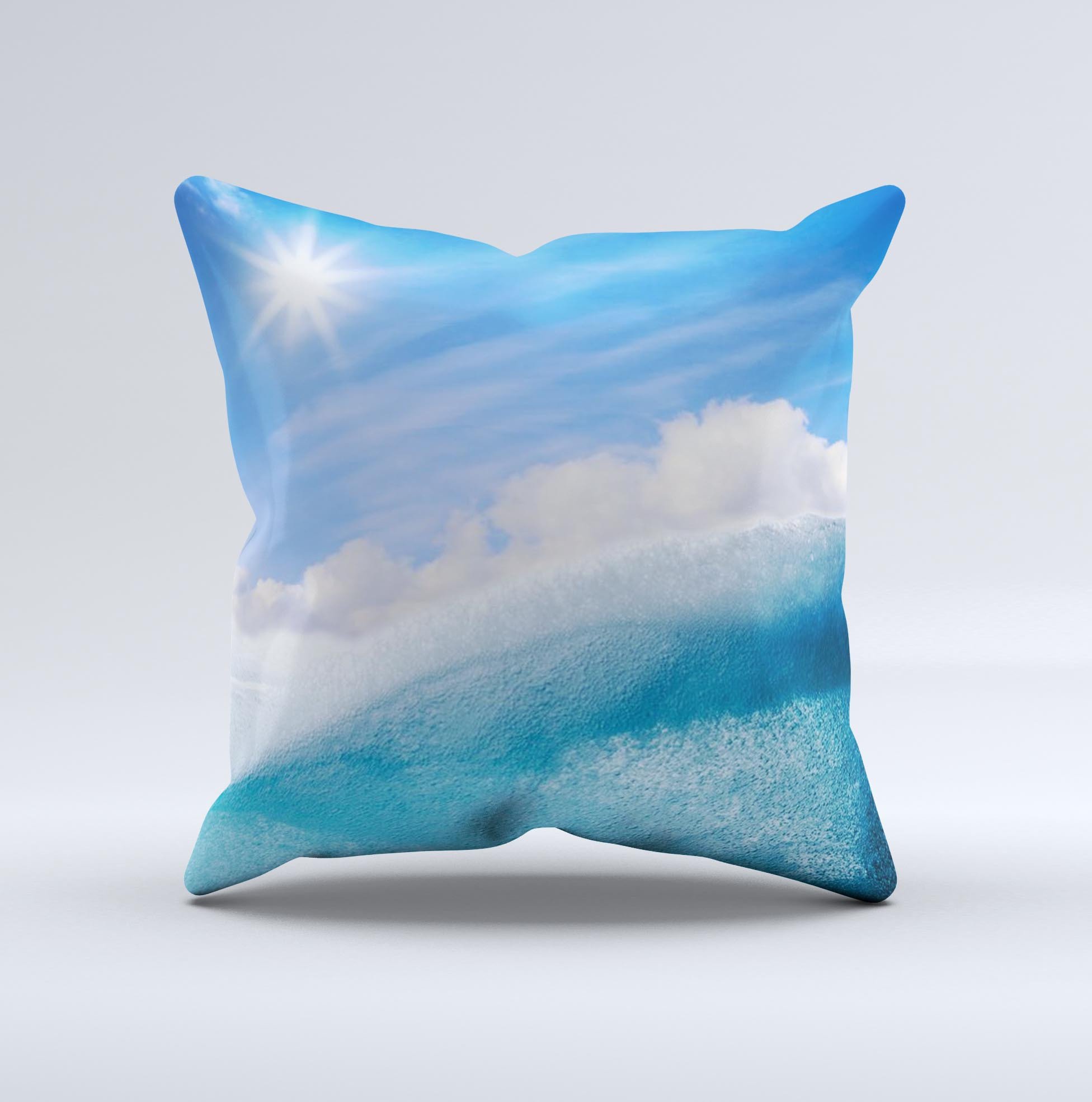 Sunny Day Waves Ink-Fuzed Decorative Throw Pillow featuring vibrant colors and unique handcrafted design, perfect for home decor.