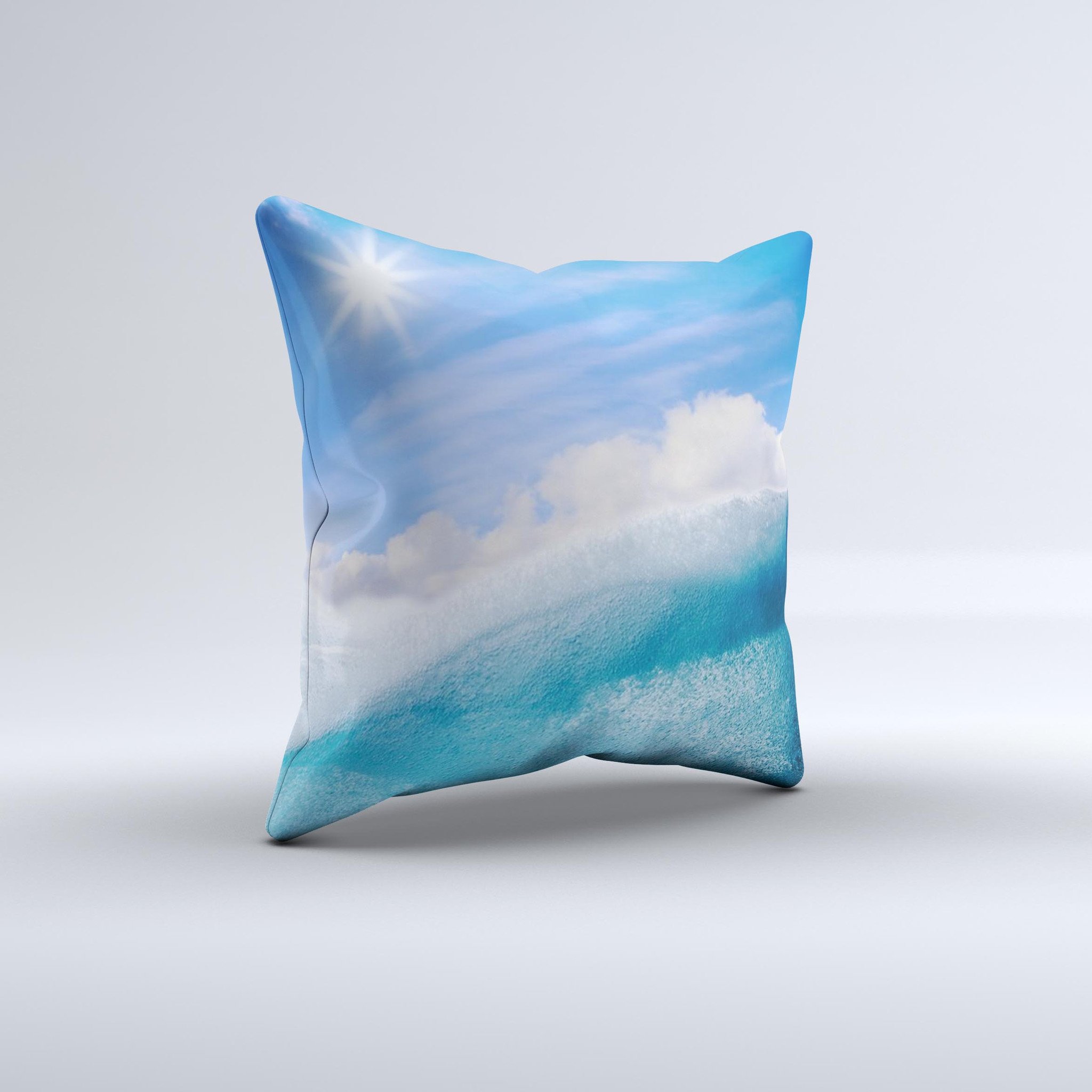 Sunny Day Waves Ink-Fuzed Decorative Throw Pillow featuring vibrant colors and unique handcrafted design, perfect for home decor.