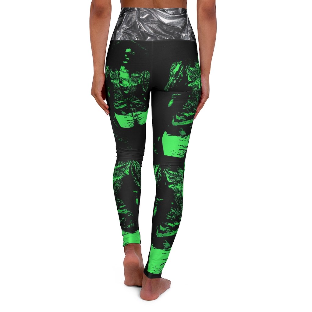 Sunny Green High Waisted Yoga Leggings featuring original artwork, showcasing a vibrant design and a comfortable high-waisted fit.