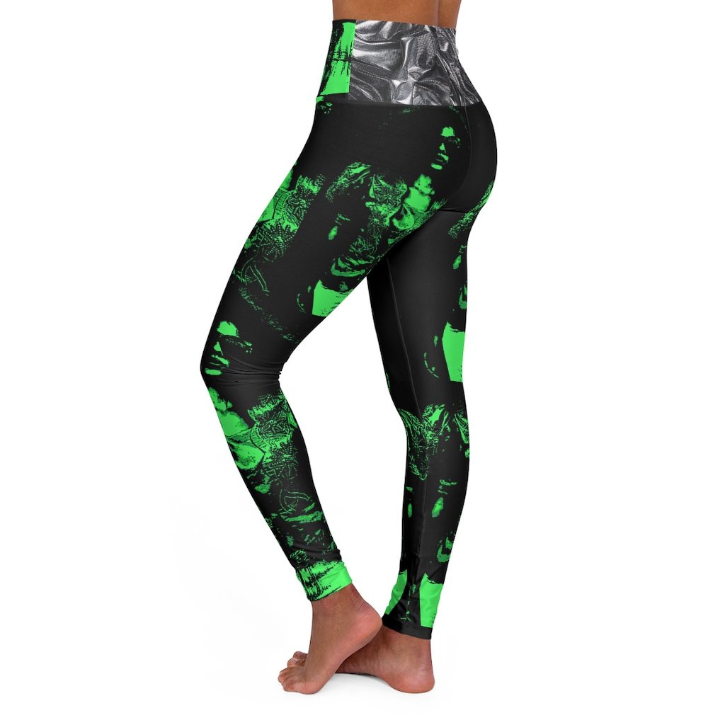 Sunny Green High Waisted Yoga Leggings featuring original artwork, showcasing a vibrant design and a comfortable high-waisted fit.