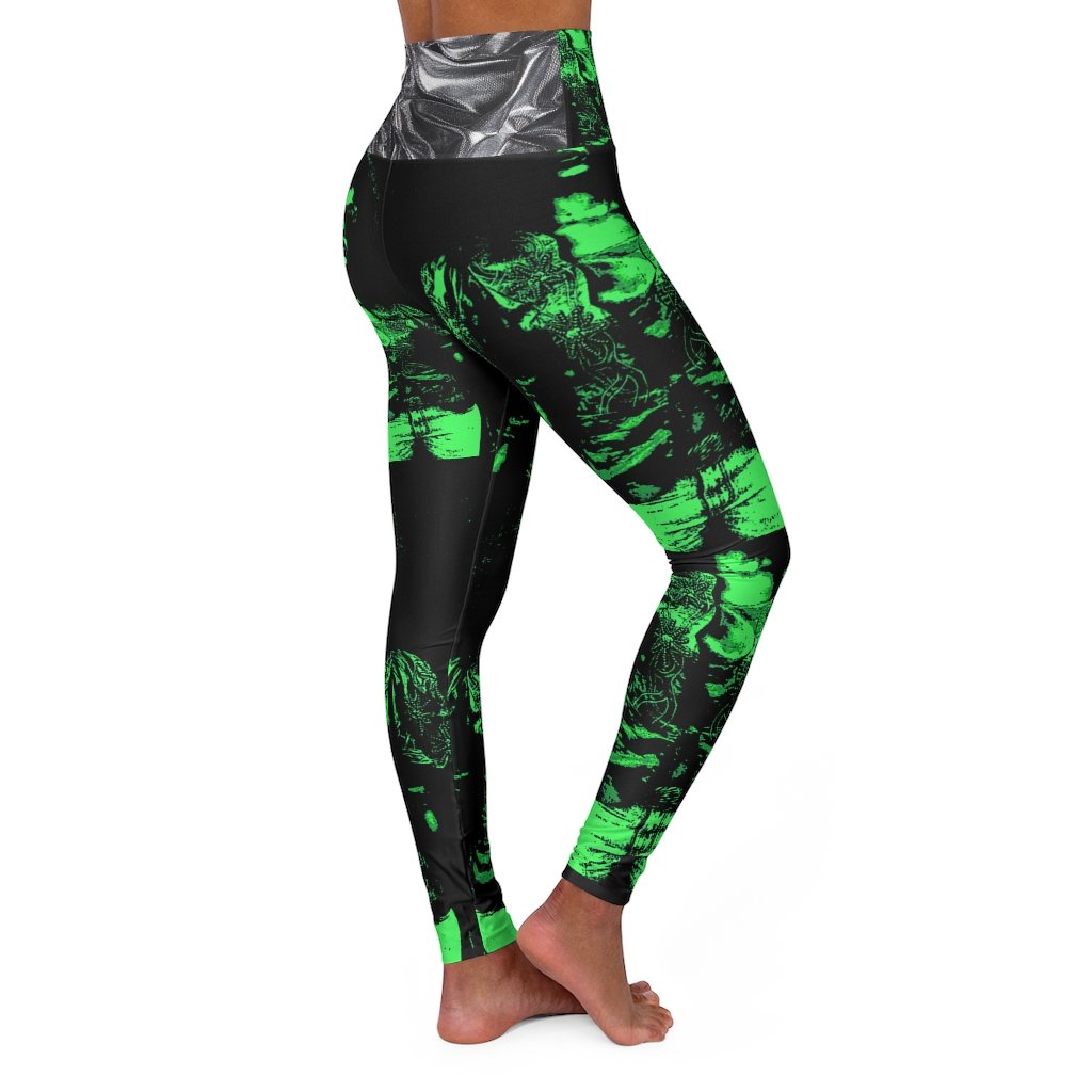 Sunny Green High Waisted Yoga Leggings featuring original artwork, showcasing a vibrant design and a comfortable high-waisted fit.