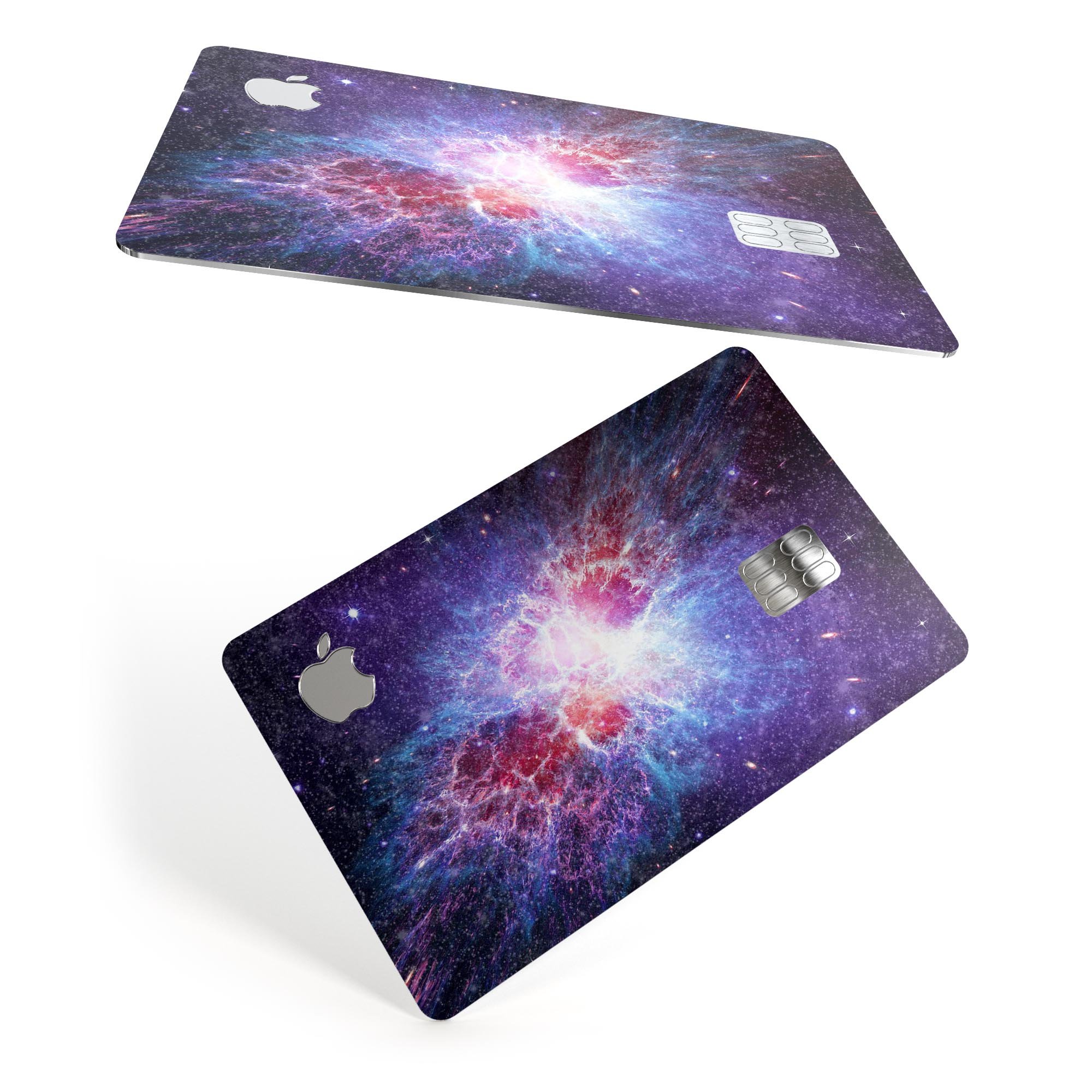 Supernova Premium Protective Decal Skin-Kit for Apple Card, showcasing ultra-gloss and soft-matte finishes.