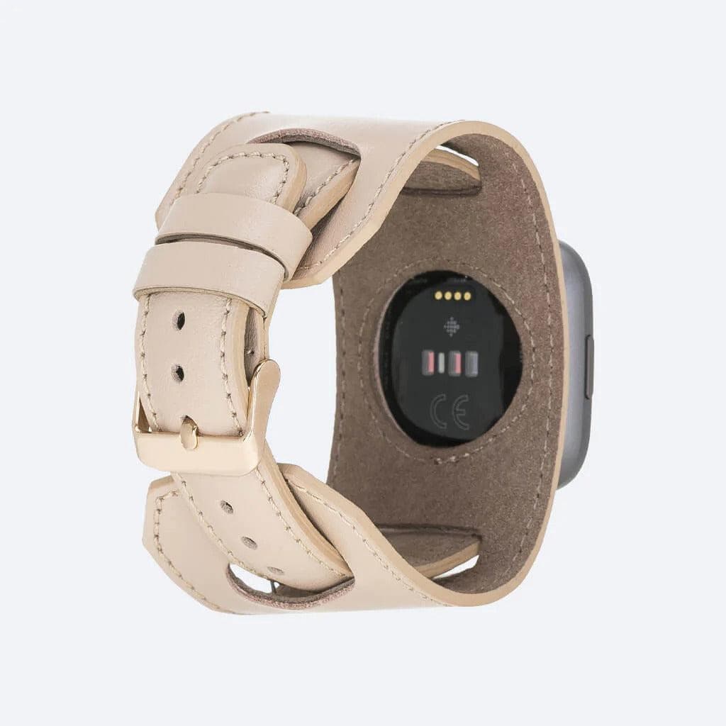 Swansea Cuff FitBit Leather Watch Straps in premium full-grain leather, featuring a polished stainless-steel buckle and classic design.