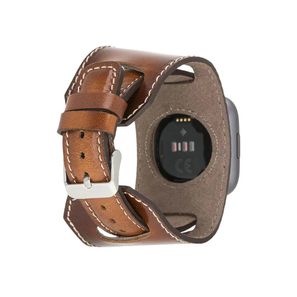 Swansea Cuff FitBit Leather Watch Straps in premium full-grain leather, featuring a polished stainless-steel buckle and classic design.