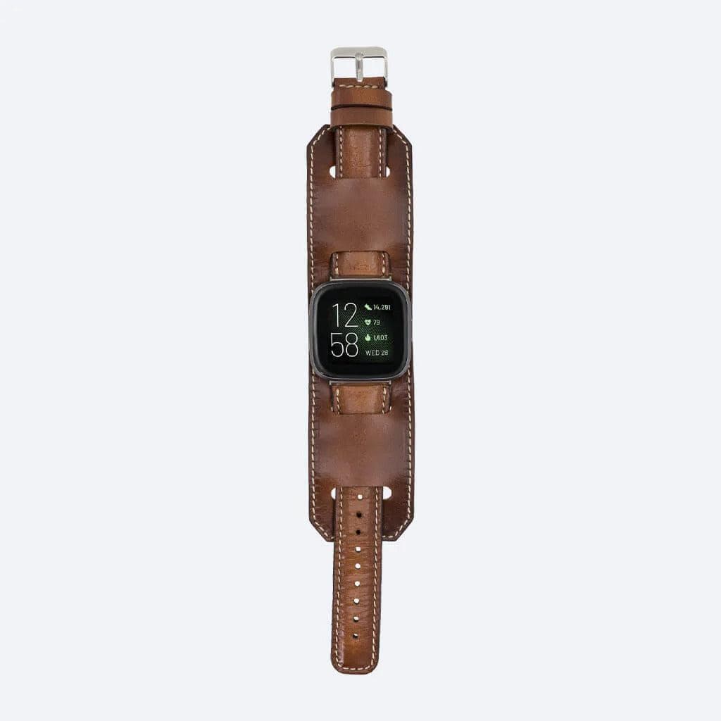 Swansea Cuff FitBit Leather Watch Straps in premium full-grain leather, featuring a polished stainless-steel buckle and classic design.