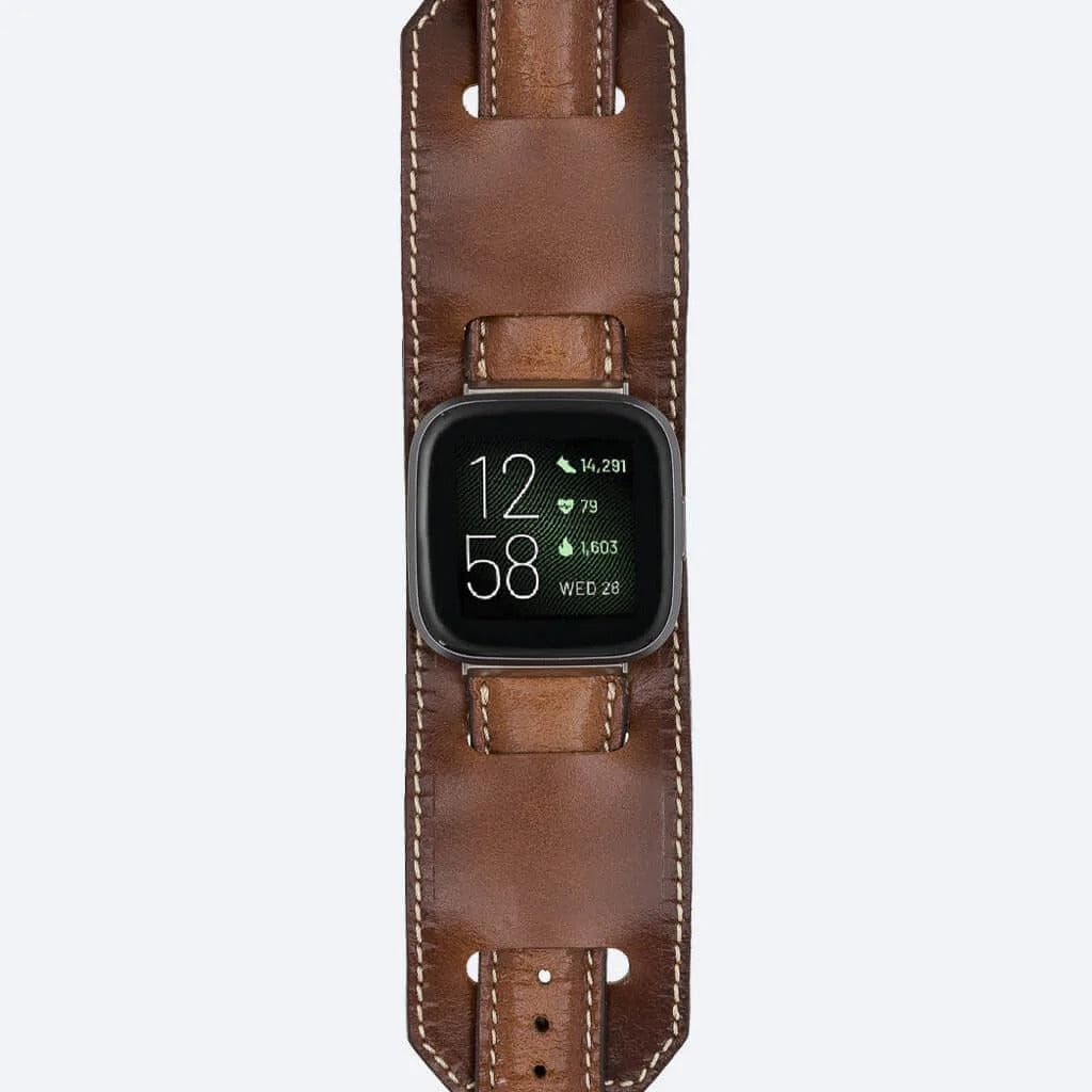 Swansea Cuff FitBit Leather Watch Straps in premium full-grain leather, featuring a polished stainless-steel buckle and classic design.