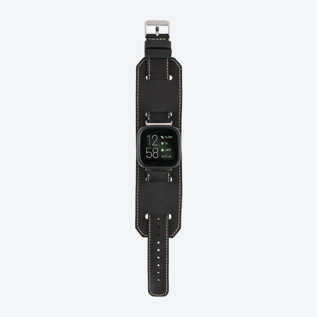 Swansea Cuff FitBit Leather Watch Straps in premium full-grain leather, featuring a polished stainless-steel buckle and classic design.