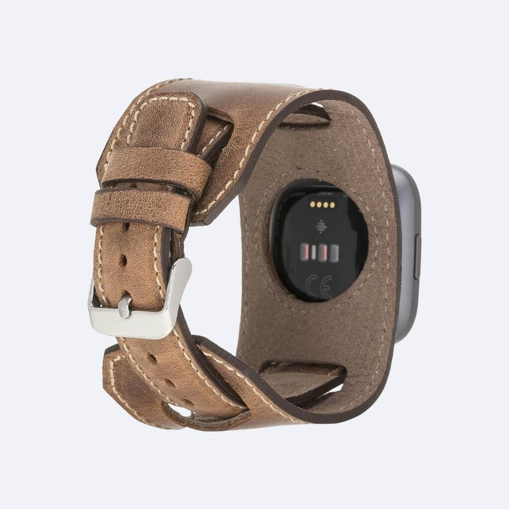 Swansea Cuff FitBit Leather Watch Straps in premium full-grain leather, featuring a polished stainless-steel buckle and classic design.