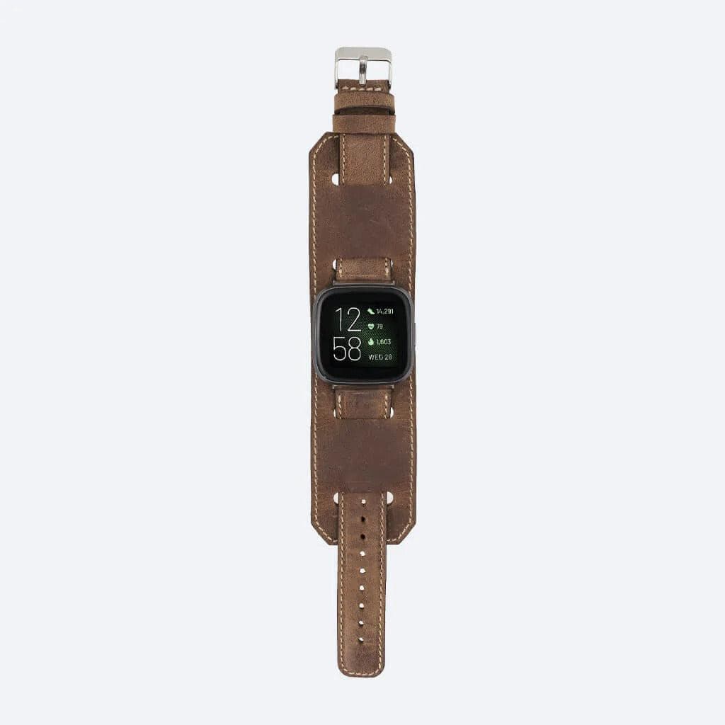 Swansea Cuff FitBit Leather Watch Straps in premium full-grain leather, featuring a polished stainless-steel buckle and classic design.