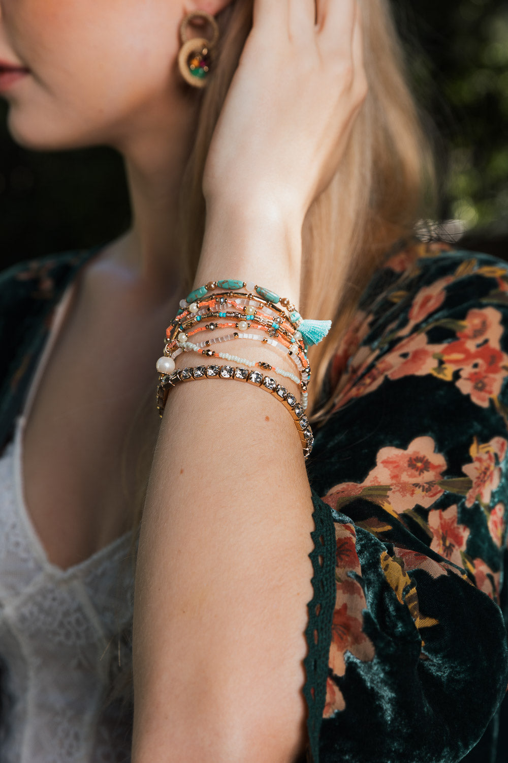 Sweet Pastel Studded Beads Layered Bracelet featuring colorful beads and a layered design, perfect for stylish accessorizing.