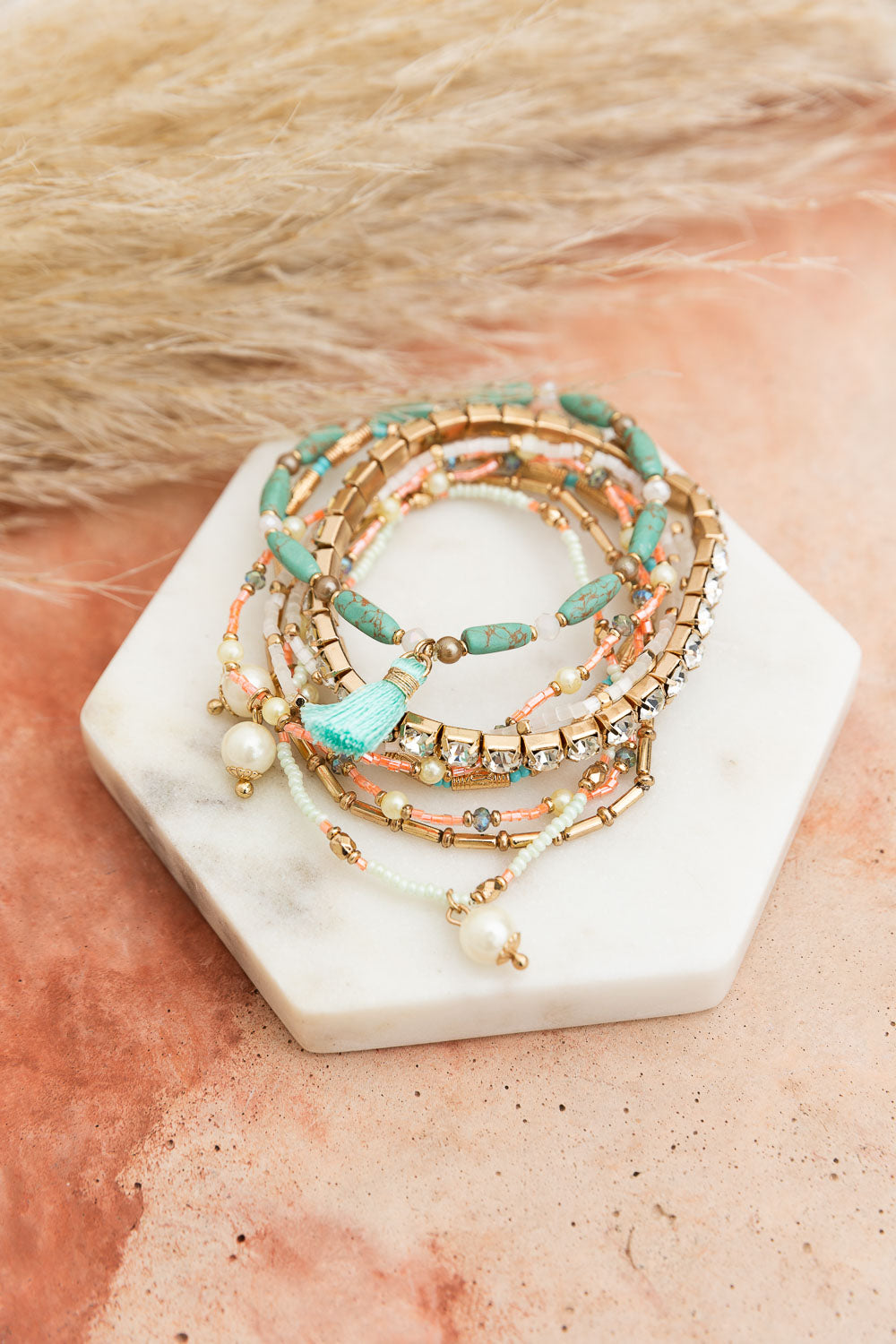 Sweet Pastel Studded Beads Layered Bracelet featuring colorful beads and a layered design, perfect for stylish accessorizing.