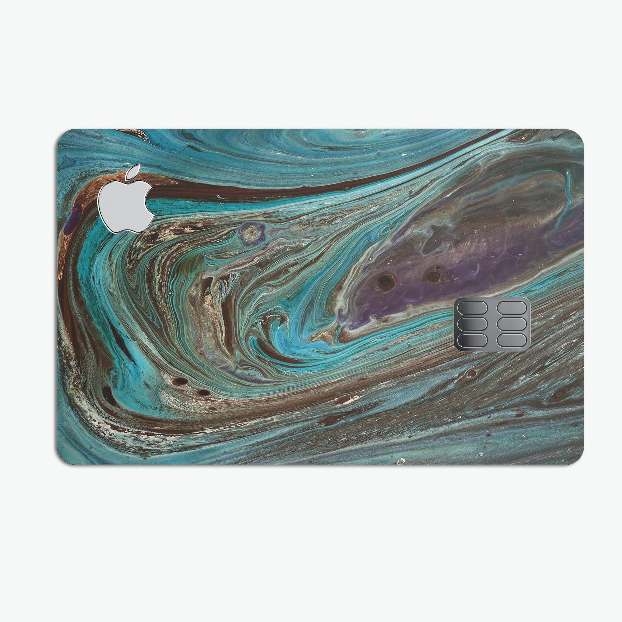 Swirling Dark Acrylic Marble skin decal for Apple Card, showcasing its premium design and protective features.