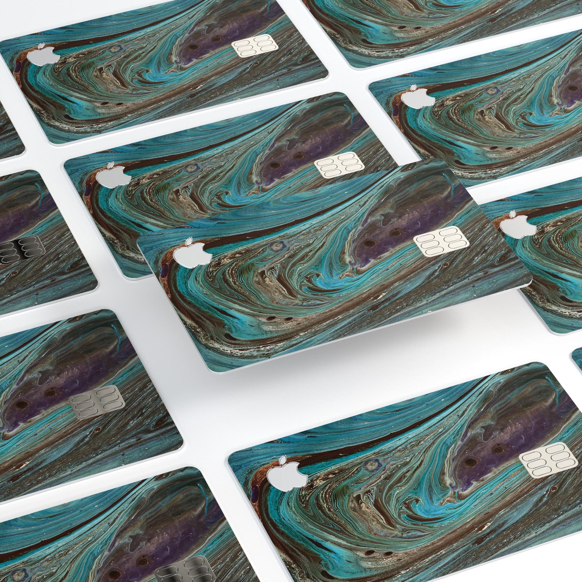 Swirling Dark Acrylic Marble skin decal for Apple Card, showcasing its premium design and protective features.