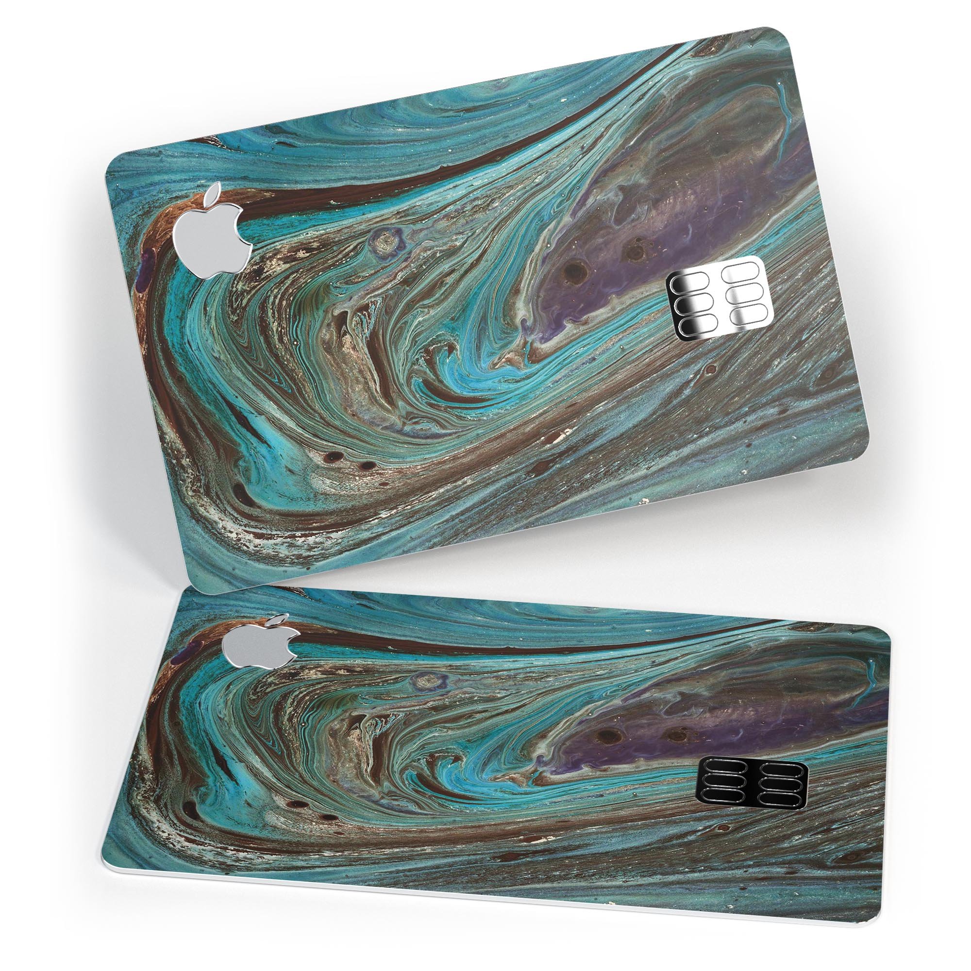 Swirling Dark Acrylic Marble skin decal for Apple Card, showcasing its premium design and protective features.