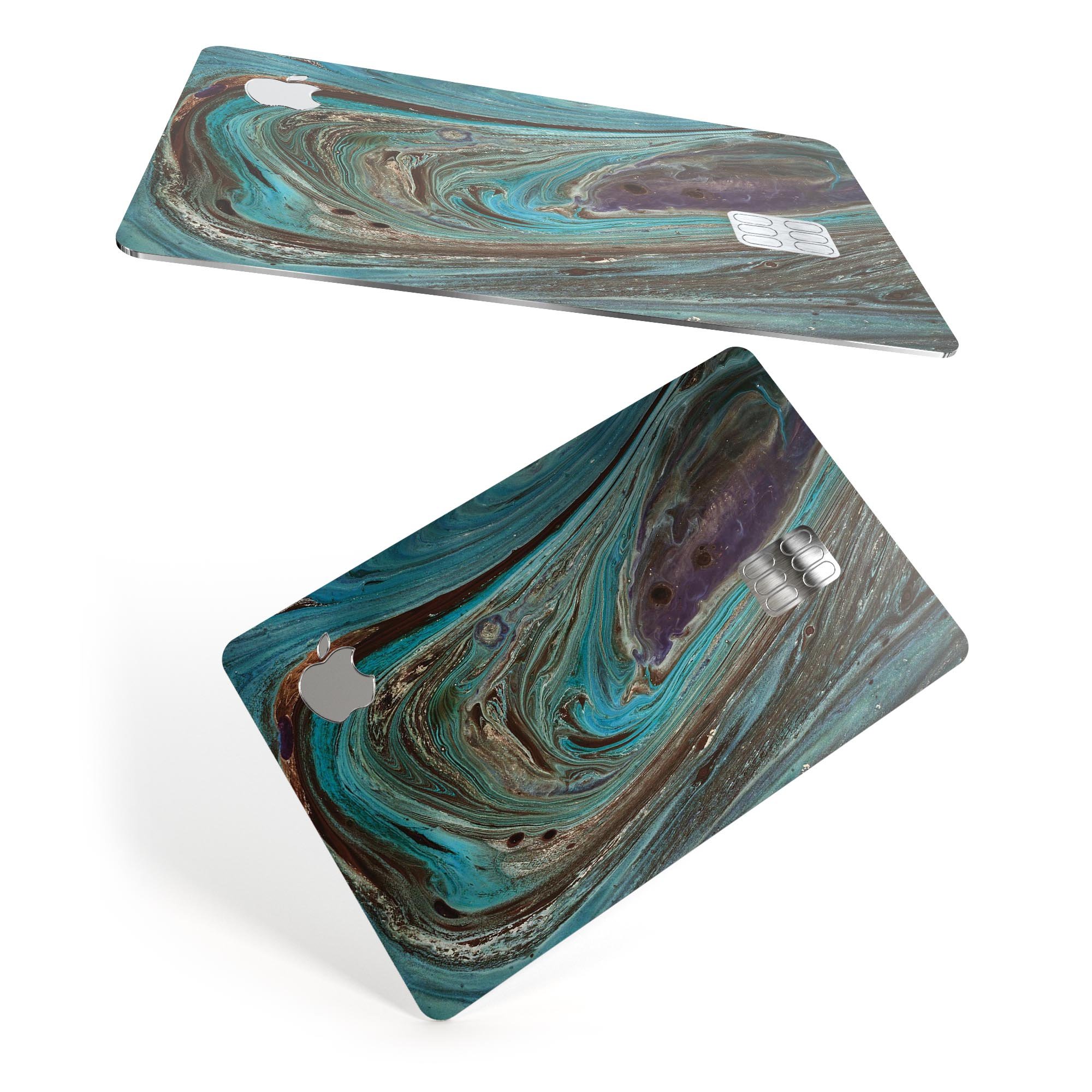 Swirling Dark Acrylic Marble skin decal for Apple Card, showcasing its premium design and protective features.