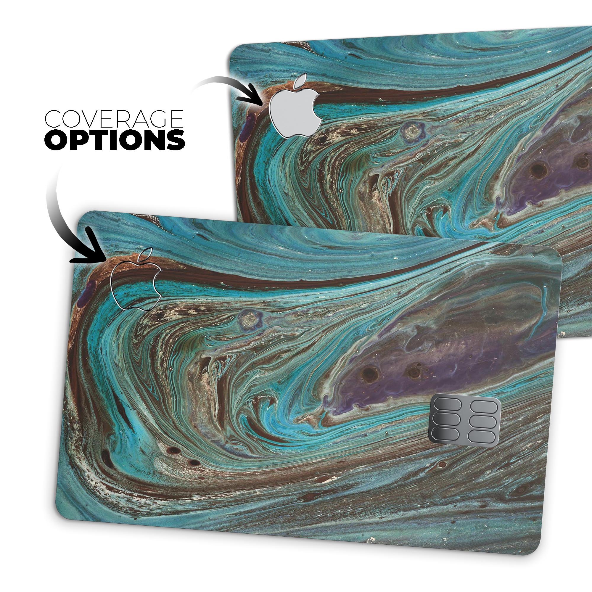 Swirling Dark Acrylic Marble skin decal for Apple Card, showcasing its premium design and protective features.