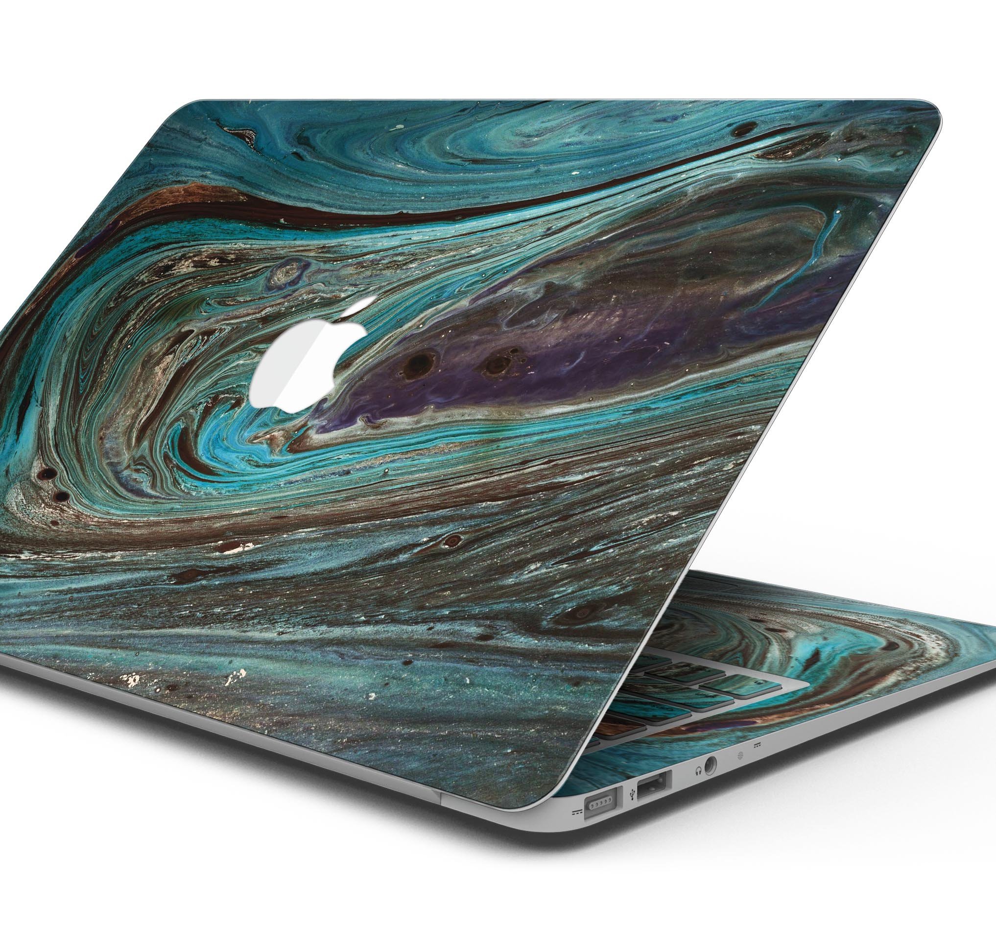 Swirling Dark Acrylic Marble Skin Decal Wrap Kit for MacBook, showcasing a stylish design and premium quality finish.