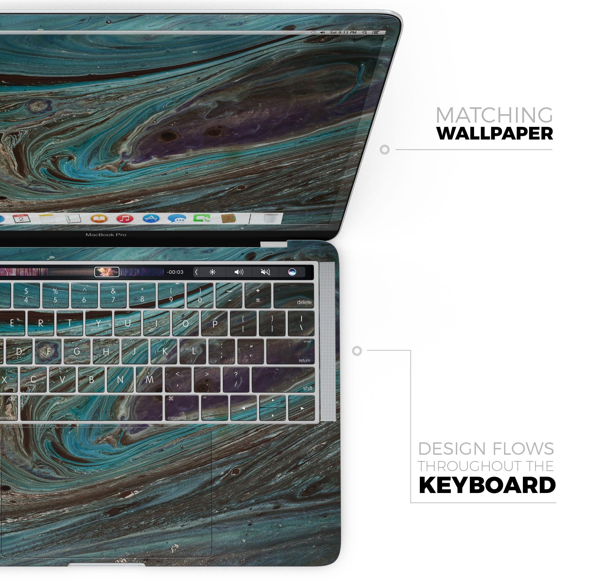 Swirling Dark Acrylic Marble Skin Decal Wrap Kit for MacBook, showcasing a stylish design and premium quality finish.