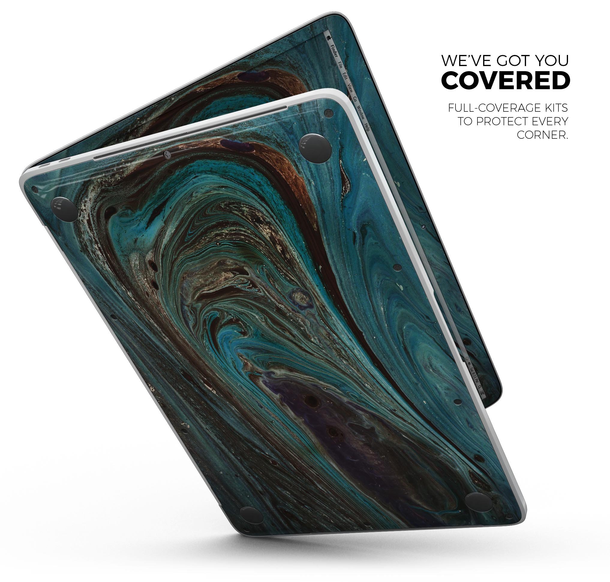 Swirling Dark Acrylic Marble Skin Decal Wrap Kit for MacBook, showcasing a stylish design and premium quality finish.