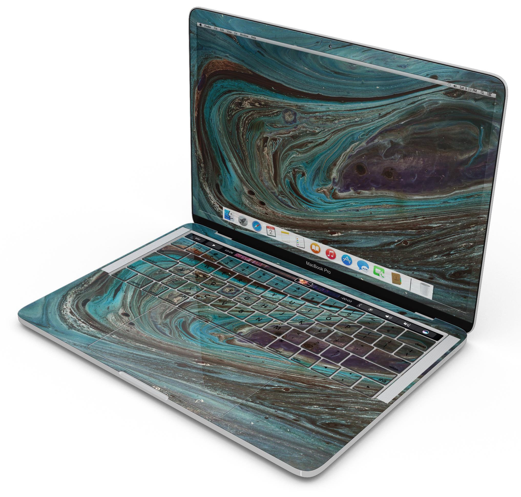 Swirling Dark Acrylic Marble Skin Decal Wrap Kit for MacBook, showcasing a stylish design and premium quality finish.