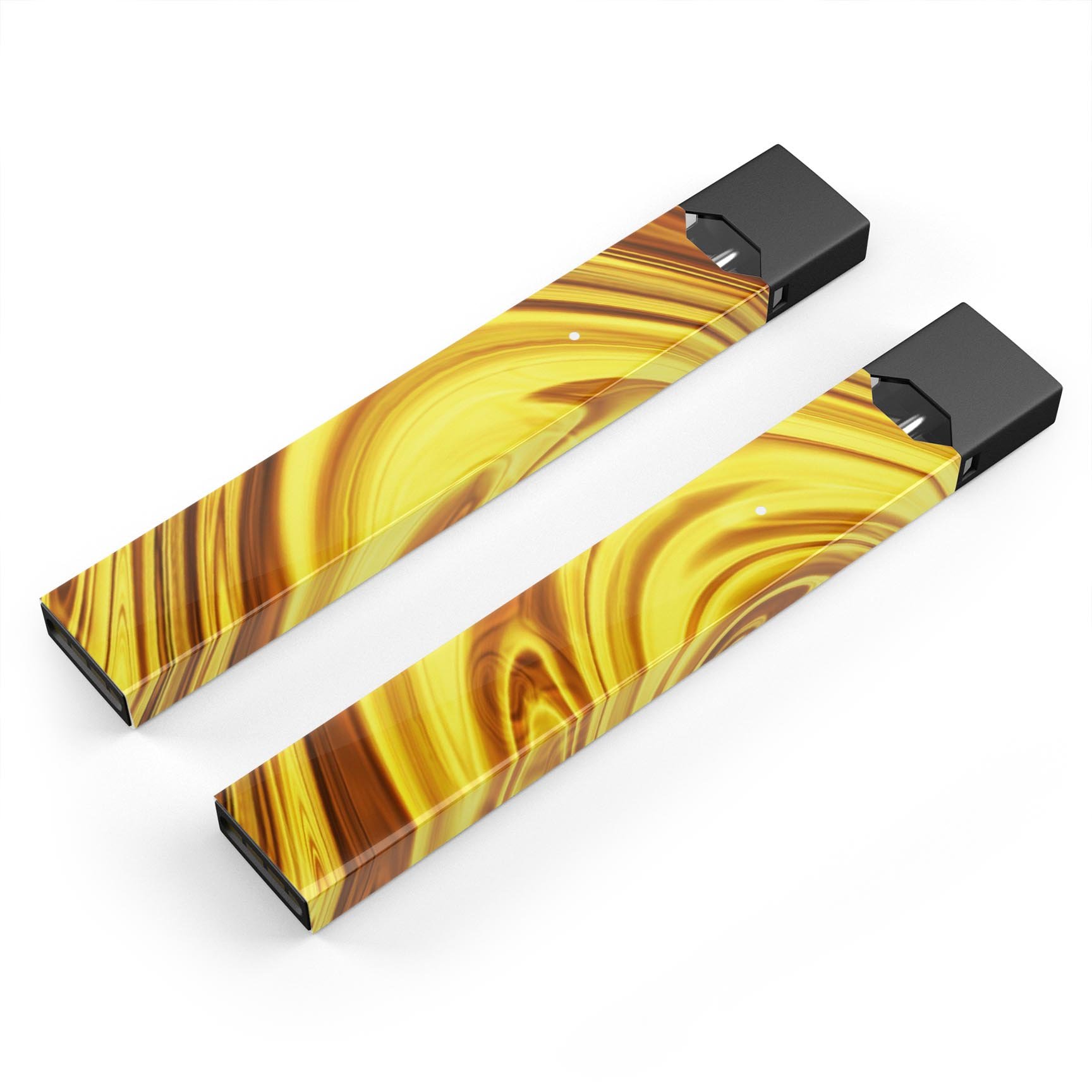 Swirling Liquid Gold skin-wrap sticker designed for JUUL vaping device, showcasing a vibrant gold swirl pattern.