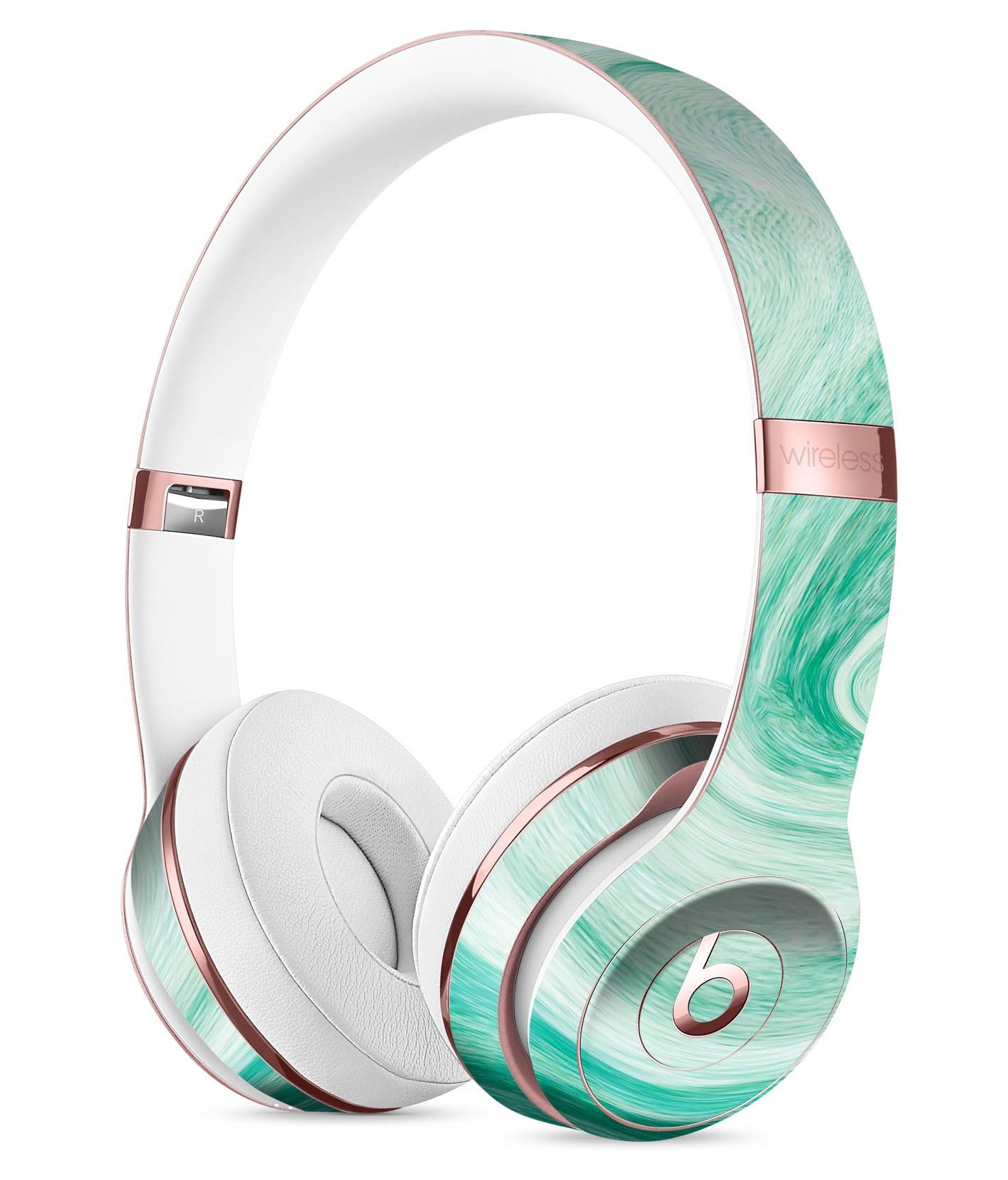 Swirling Mint Acrylic Marble Full-Body Skin Kit for Beats by Dre Solo 3 Wireless Headphones, showcasing vibrant mint colors and marble patterns.