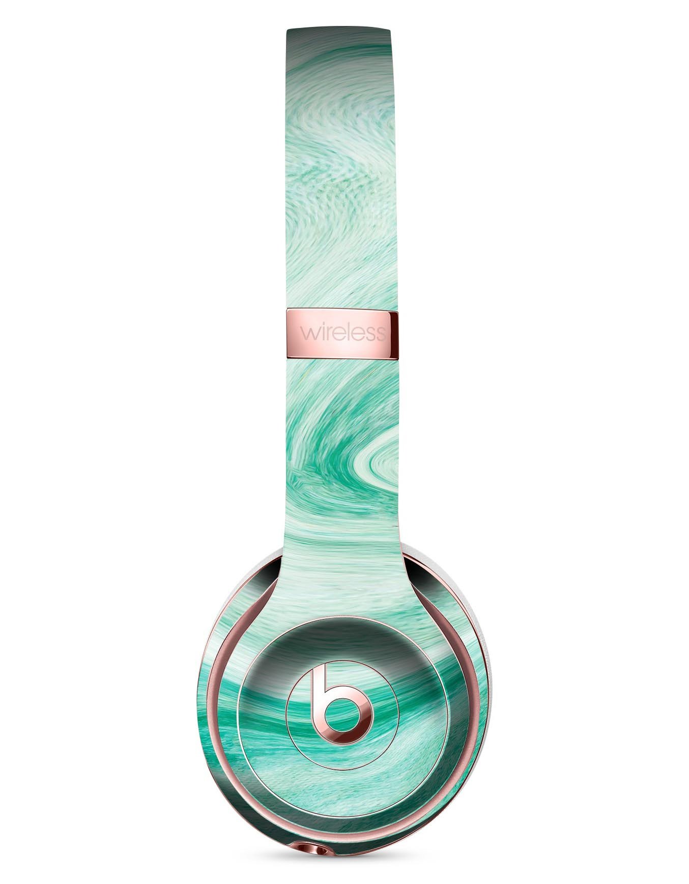 Swirling Mint Acrylic Marble Full-Body Skin Kit for Beats by Dre Solo 3 Wireless Headphones, showcasing vibrant mint colors and marble patterns.