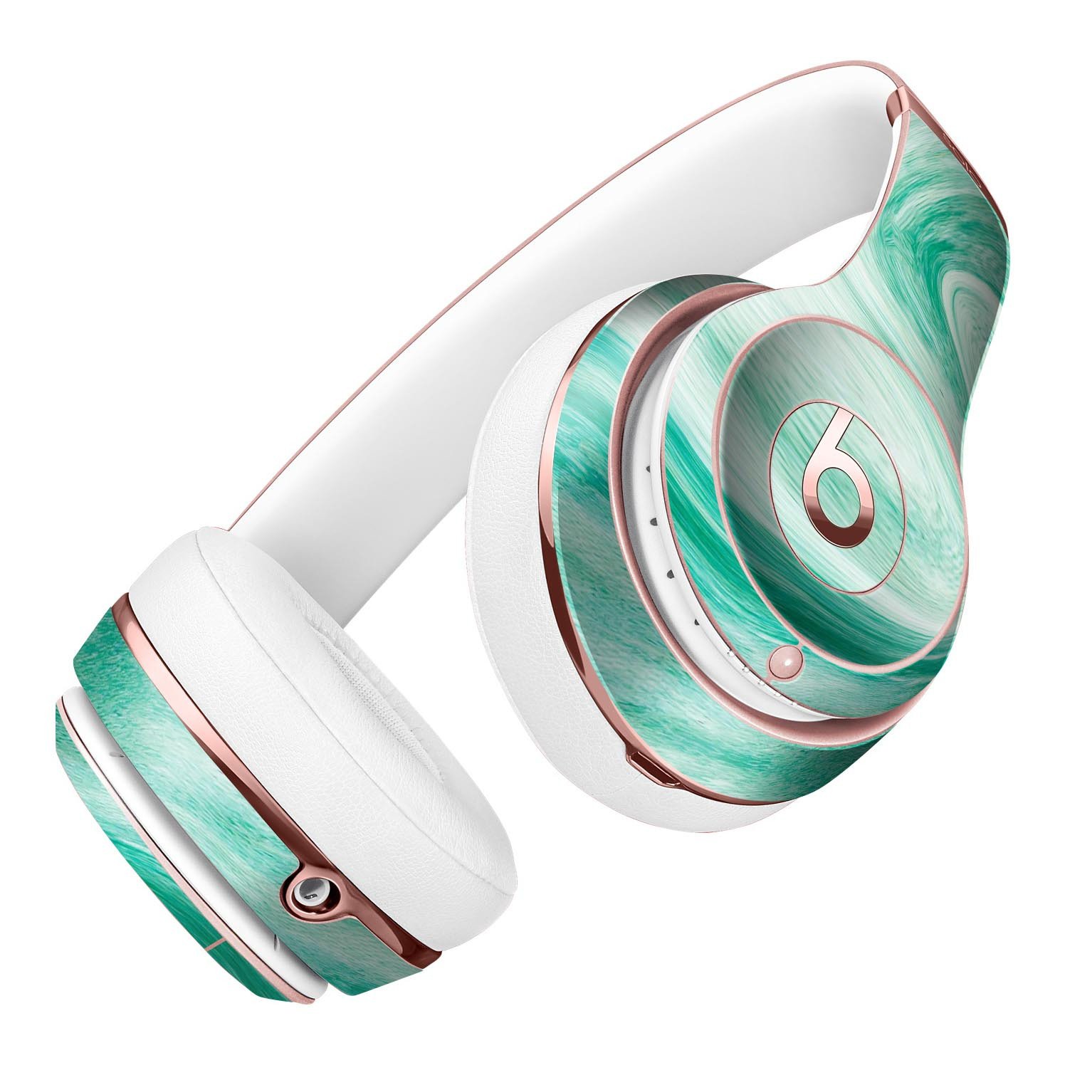 Swirling Mint Acrylic Marble Full-Body Skin Kit for Beats by Dre Solo 3 Wireless Headphones, showcasing vibrant mint colors and marble patterns.