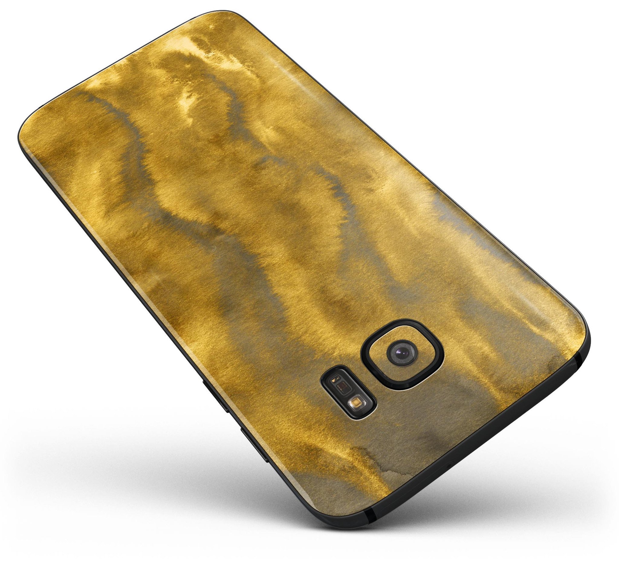 Swirly Golden Fur full body skin kit for Samsung Galaxy S7 and S7 Edge, showcasing vibrant golden swirls on a sleek vinyl surface.